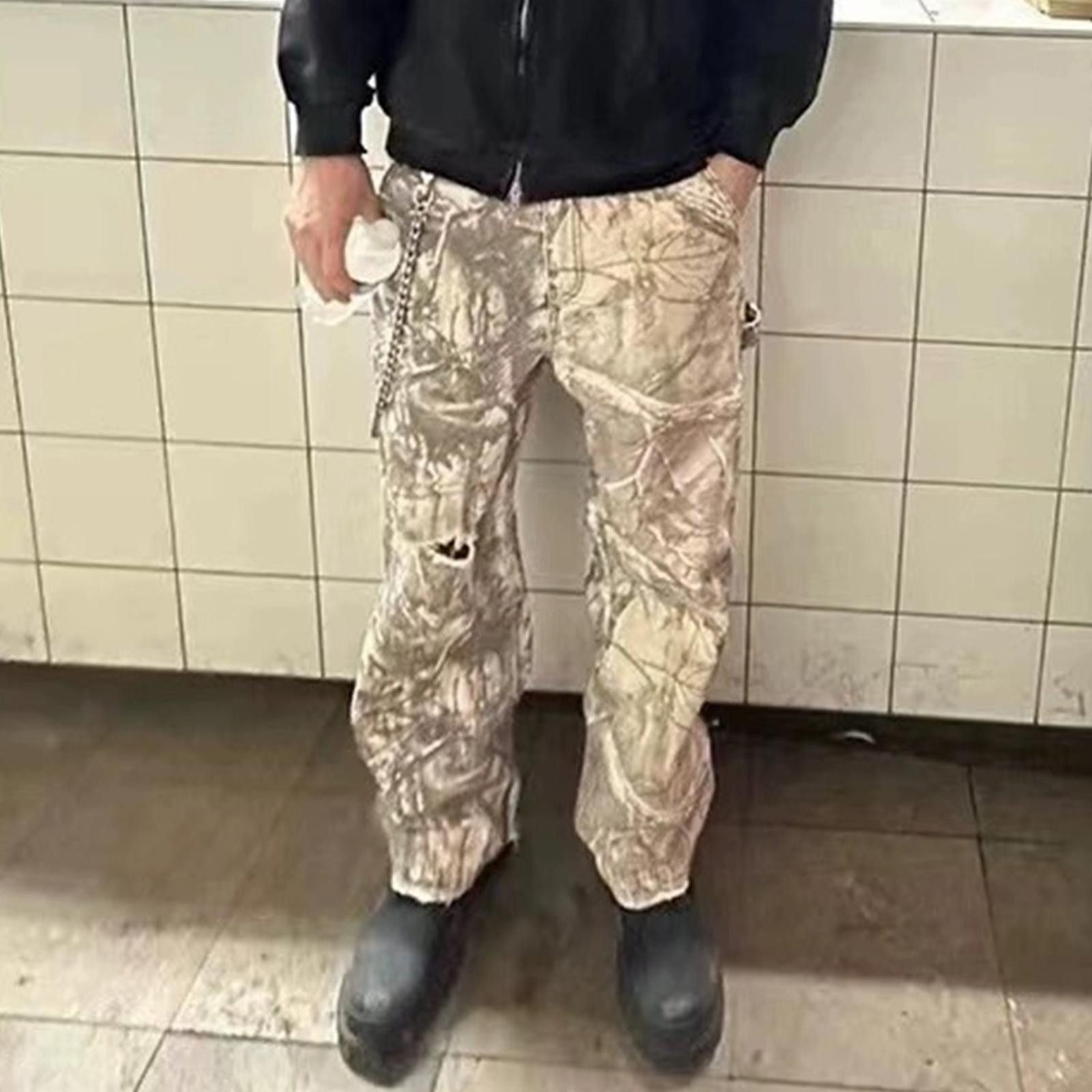 Beige Camouflage Cargo Pants Relaxed Fit Utility Pants