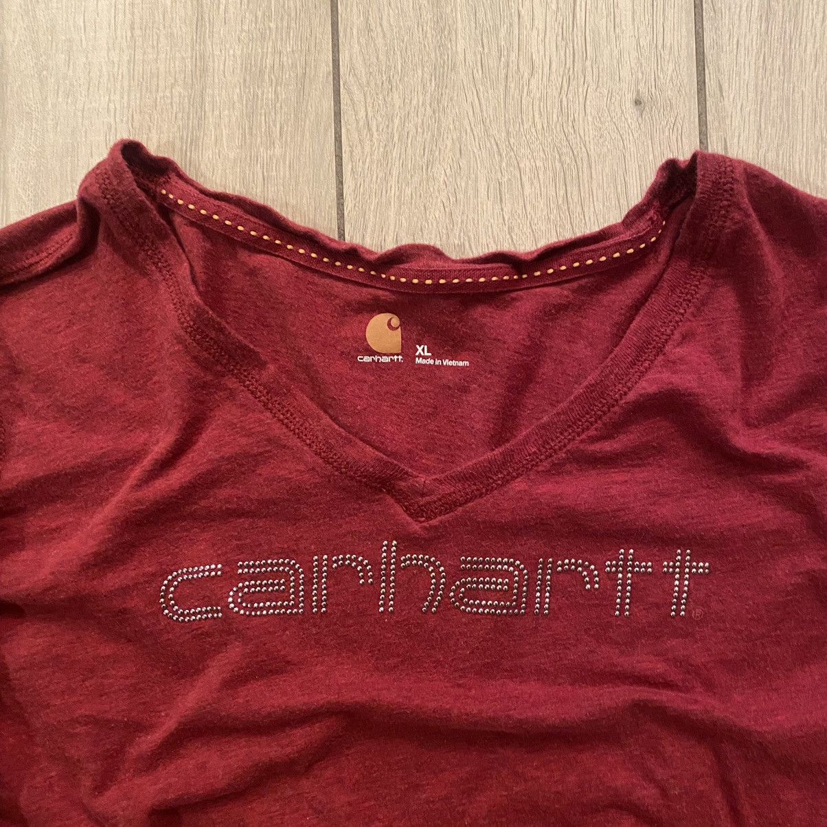 Affliction × Carhartt × JNCO Vintage Y2K Red Carhartt Rhinestone Graphic Long Sleeve L Size L / US 10 / IT 46 - 2 Thumbnail