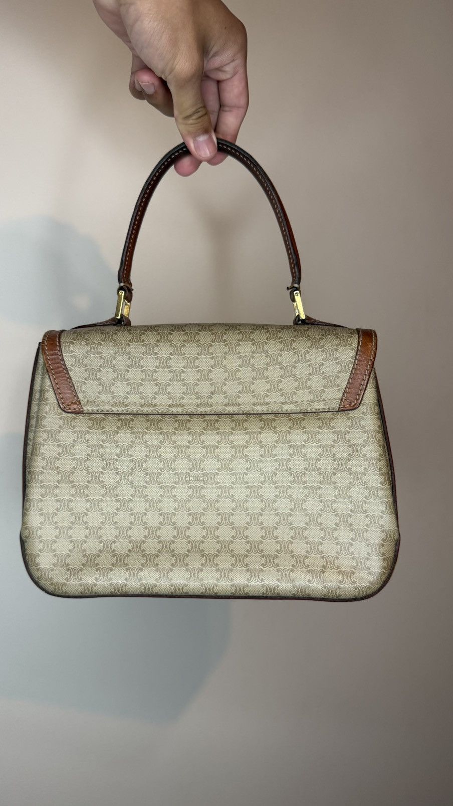Celine Céline CELINE Macadam Canvas Hand Bag PVC 2way Beige Gold Size ONE SIZE - 2 Thumbnail