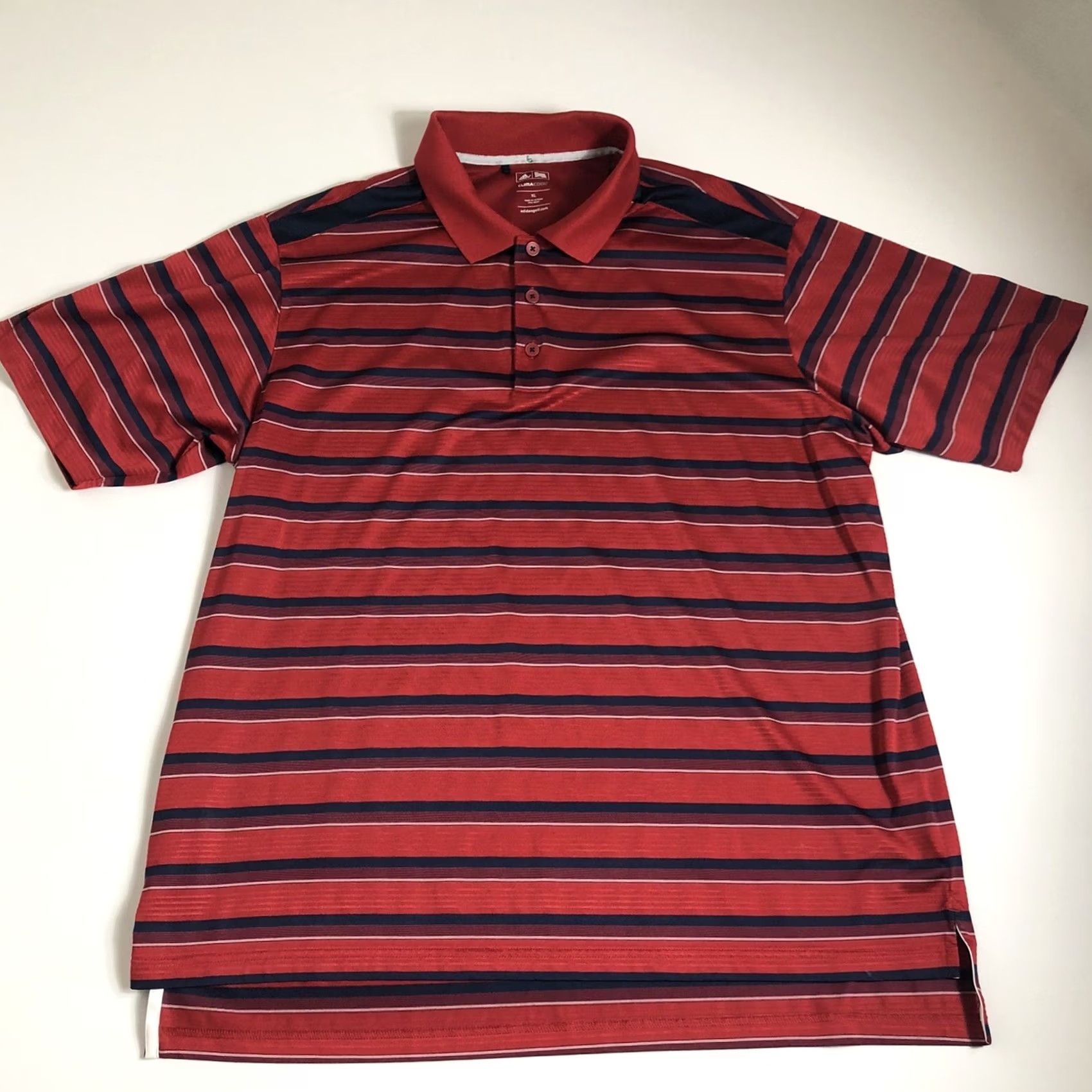 Adidas Adidas Polo Shirt XL Men Striped ClimaCool Red Navy Blue Short Sleeve Golf I34 Size US XL / EU 56 / 4 - 2 Thumbnail