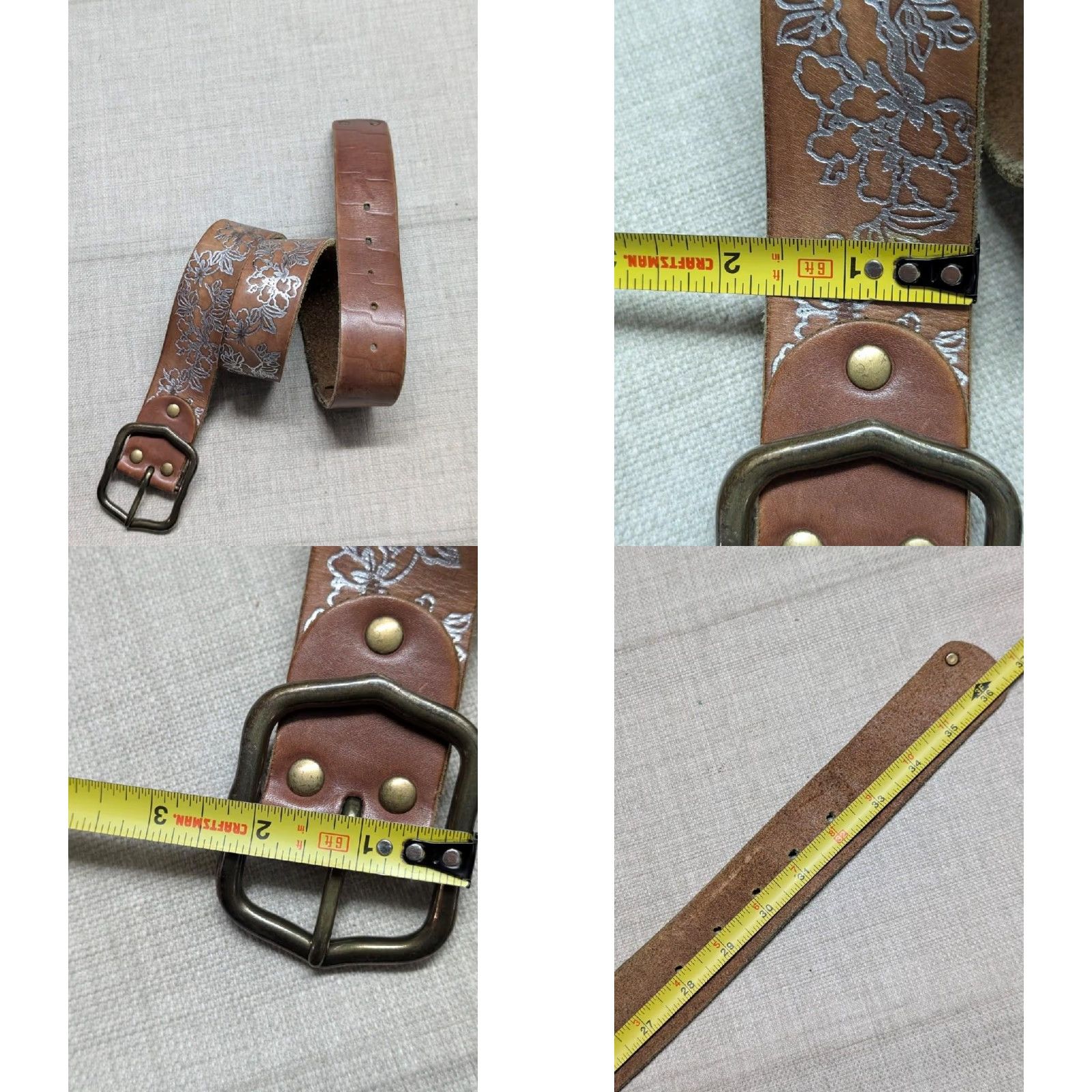 Lucky Brand VINTAGE Lucky Brand belt Leather floral COWHIDE brass buckle 30 brown Unisex Adults Small details included 90s Y2K Womens Mens Boys Girls Size 30 - 8 Thumbnail