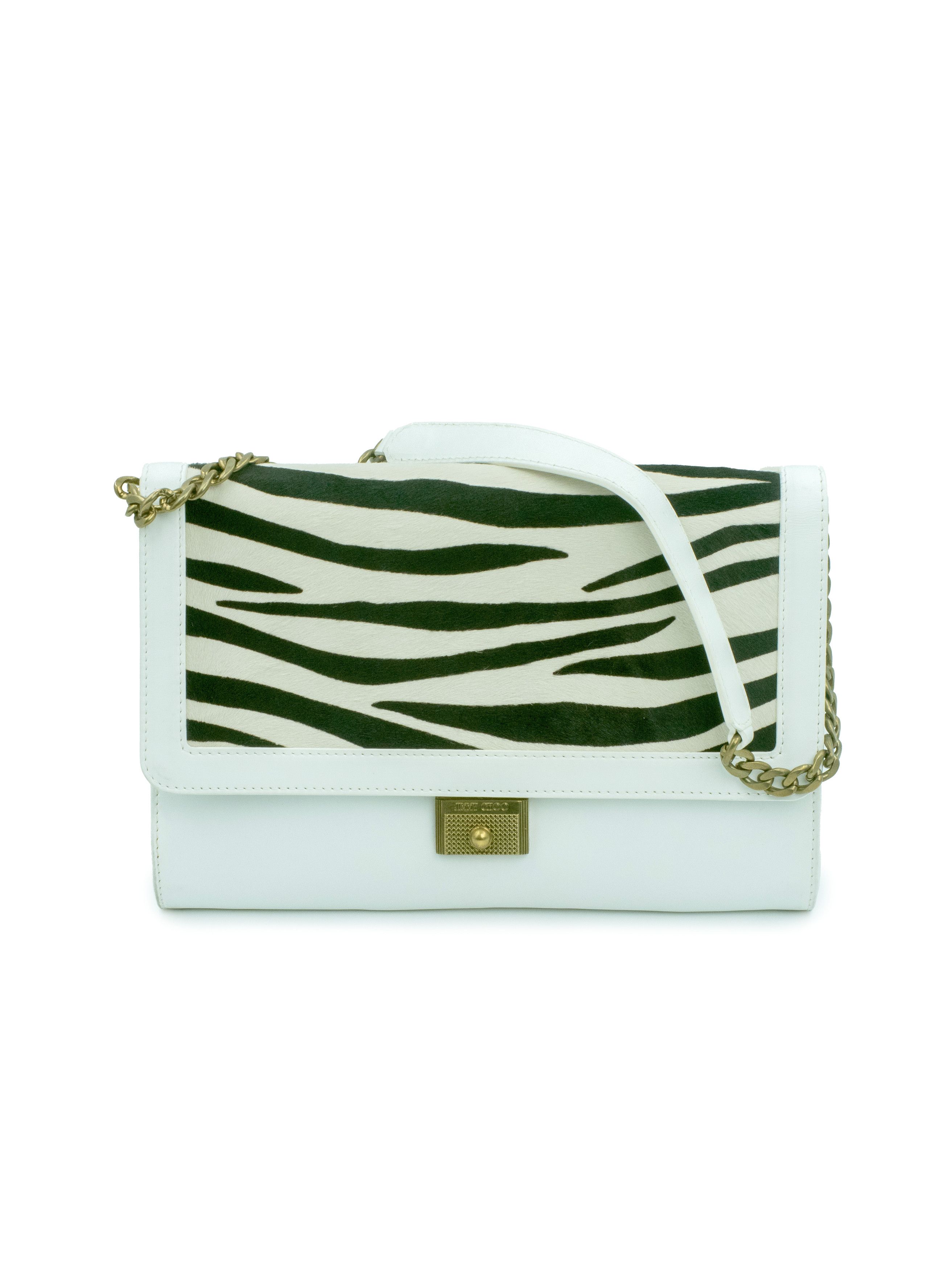 Jimmy Choo White Leather Shoulder Bag With Zebra Print Calfhair On Flap Size ONE SIZE - 1 Thumbnail