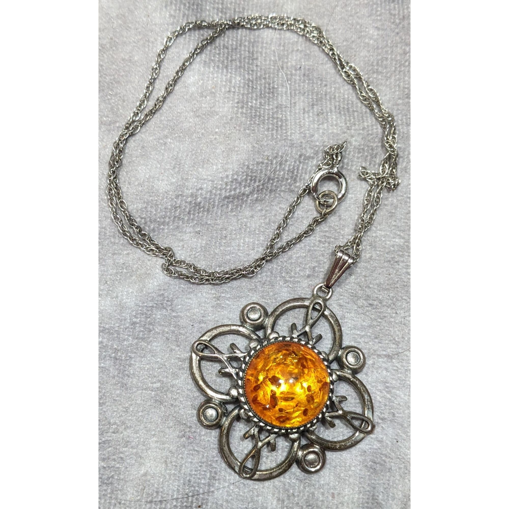 Other Vintage Amber Guild Sterling Silver And Amber Flower Necklac Size ONE SIZE - 7 Thumbnail