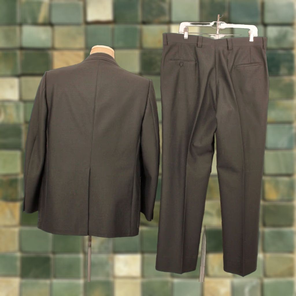 Vintage VINTAGE Men's VTG 70s NOS Black 2 PC Leisure Suit Sz M/L 1970s Disco Mens Size 40R - 1 Thumbnail