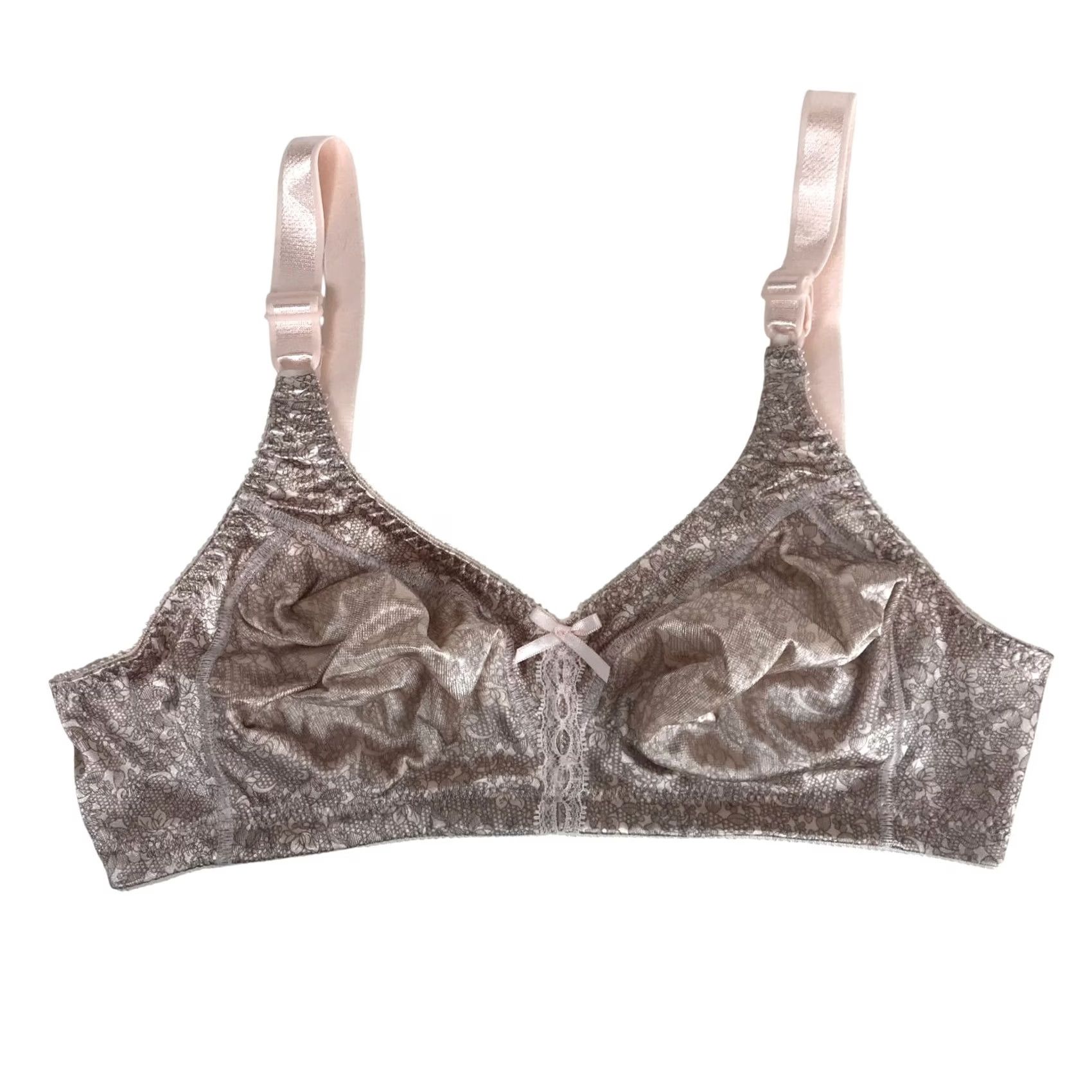 Vintage Bali Double Support Wirefree Bra 3820 Pink Lace Jacquard 36C Womens Size ONE SIZE - 2 Thumbnail