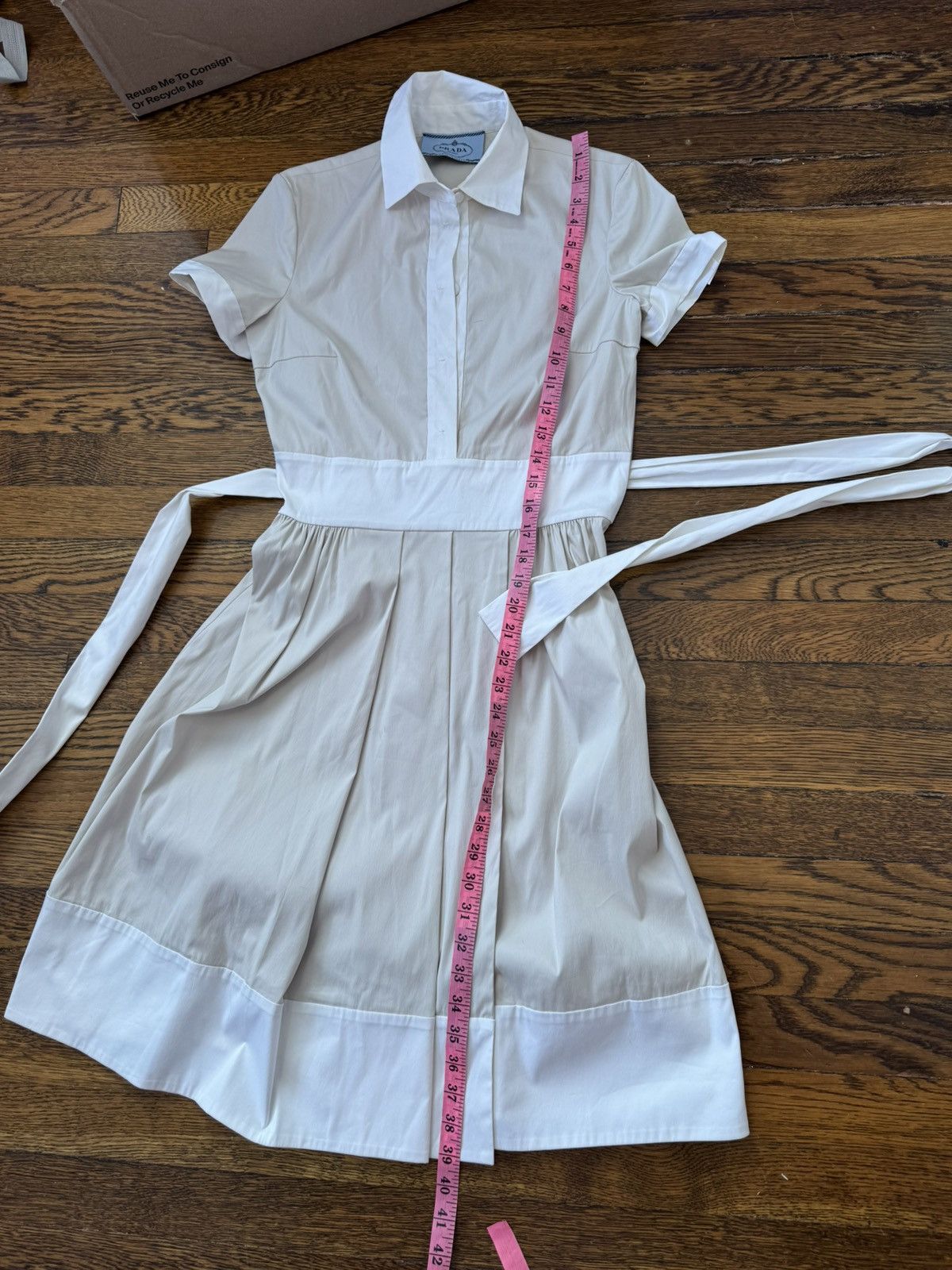 Prada beige white shirt buttons collared dress