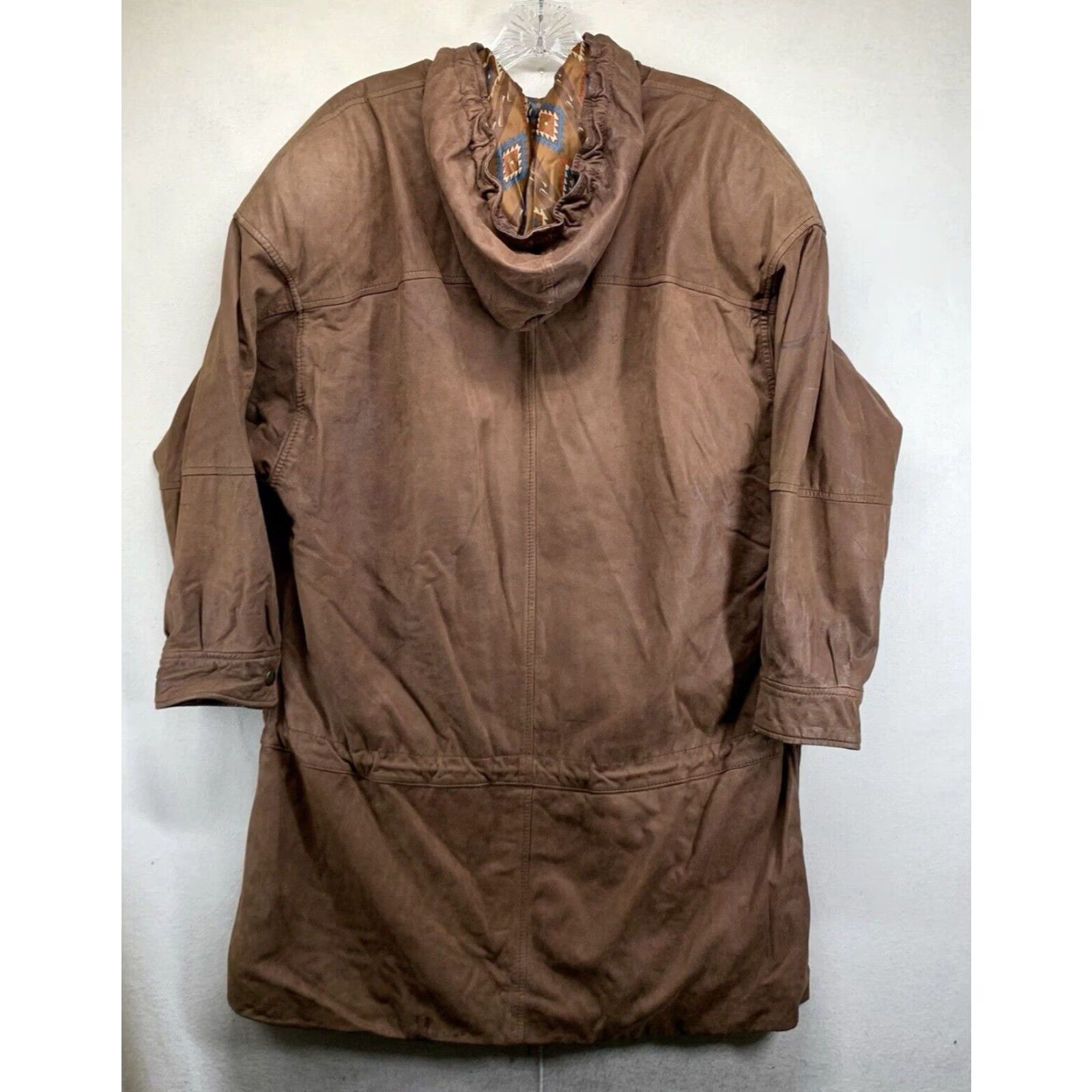 Vintage VINTAGE Adventure Bound Leather Hooded Trench Coat Large Women Brown Solid Mid-Length Full Zip Pockets All Seasons 90s Western Theme Mens? Size L / US 10 / IT 46 - 3 Thumbnail