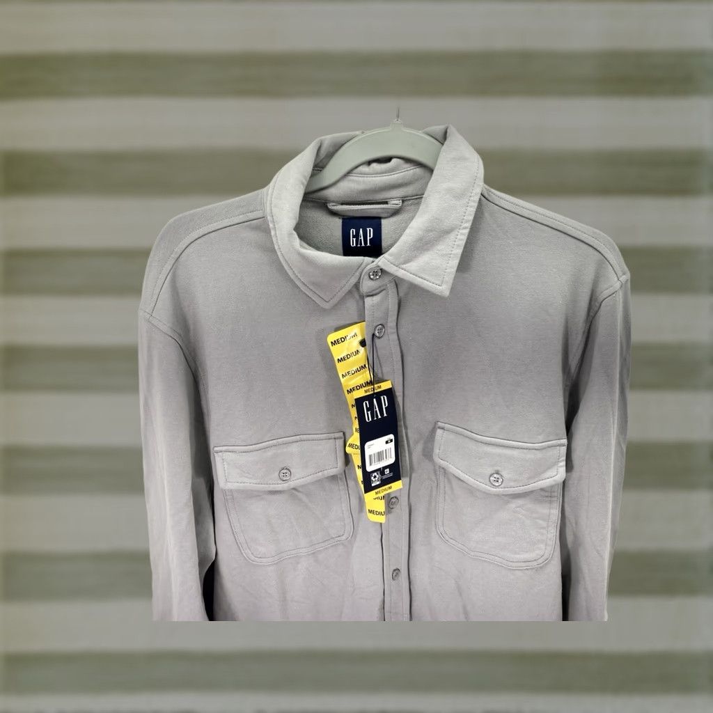 Gap Gap Knit Shirt Men Medium Gray Button Long Sleeve Cotton Blend Stretch NWT Size US M / EU 48-50 / 2 - 1 Thumbnail