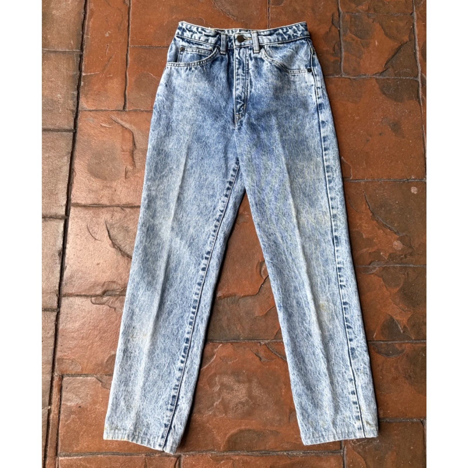 Edwin VINTAGE Edwin Denim Straight Jeans Women’s 24x26 Acid Wash Slim Blue 80s Size 42" / US 20 - 2 Thumbnail