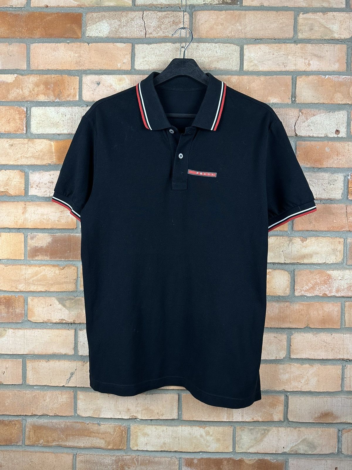 image of Vintage Prada Polo Red Tab in Black, Men's (Size Large)