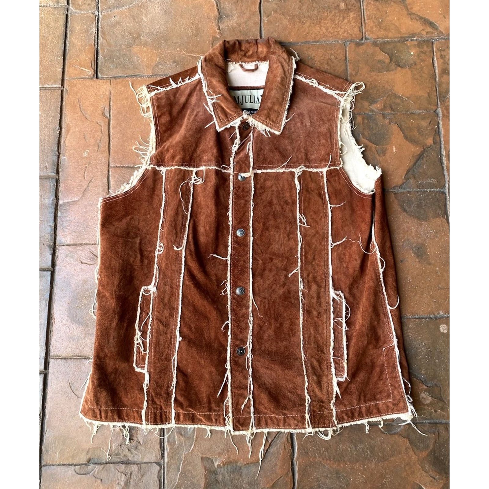 Vintage VINTAGE Wilsons Leather Vest M Julian Suede Leather Patchwork Distressed Burnt Orange L Mens Large 80s 90s Classic Hunting All Seasons Size US L / EU 52-54 / 3 - 2 Thumbnail