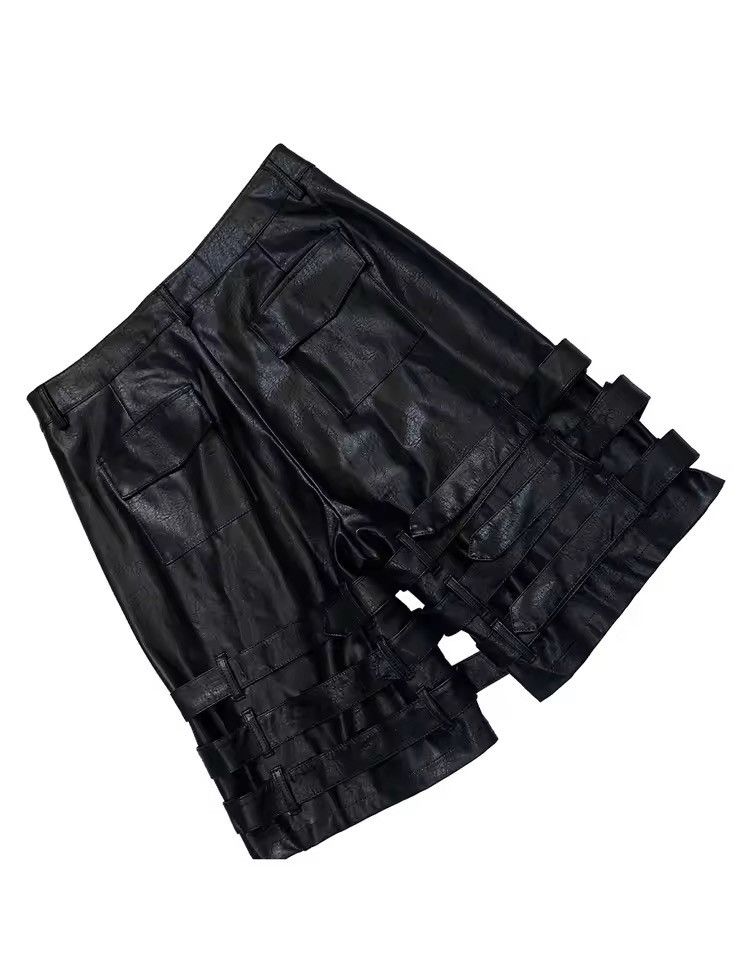 Japanese Brand Buckle Strap PU Leather Shorts | Punk Biker Rave Streetwear Size US 30 / EU 46 - 5 Thumbnail