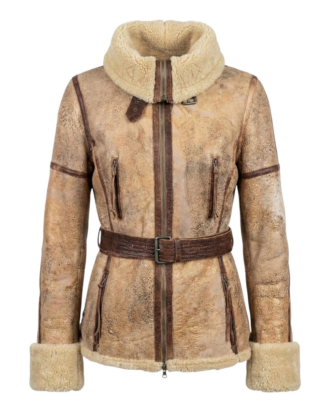 Roberto Cavalli ARCHIVE SHEARLING LEATHER BELTED JACKET Size S / US 4 / IT 40 - 1 Thumbnail