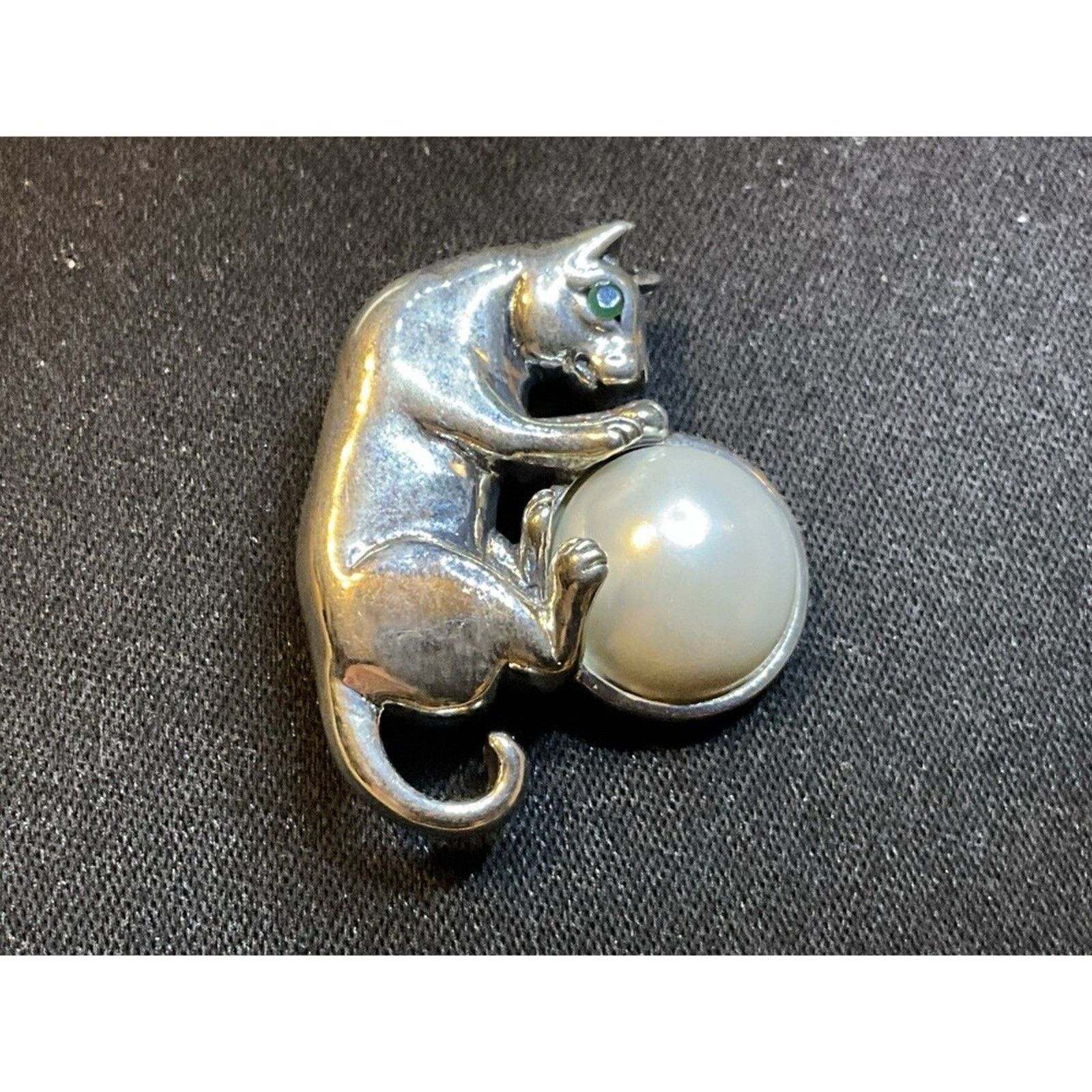 Other 925 Sterling Lidia Freewen Cat On A Faux Pearl Brooch 12g Size ONE SIZE - 1 Thumbnail