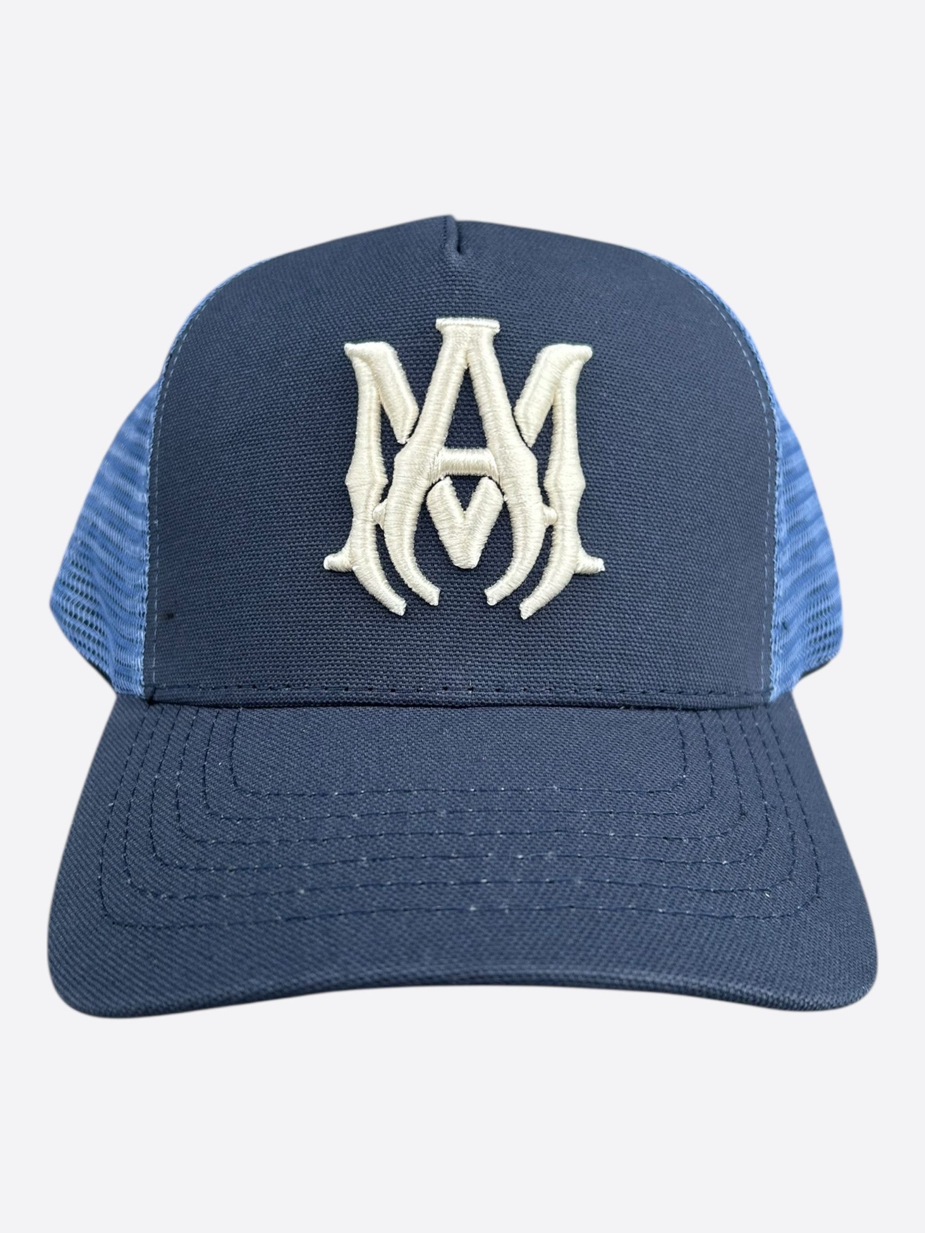 Amiri Amiri Navy & White MA Logo Trucker Hat Size ONE SIZE - 1 Thumbnail