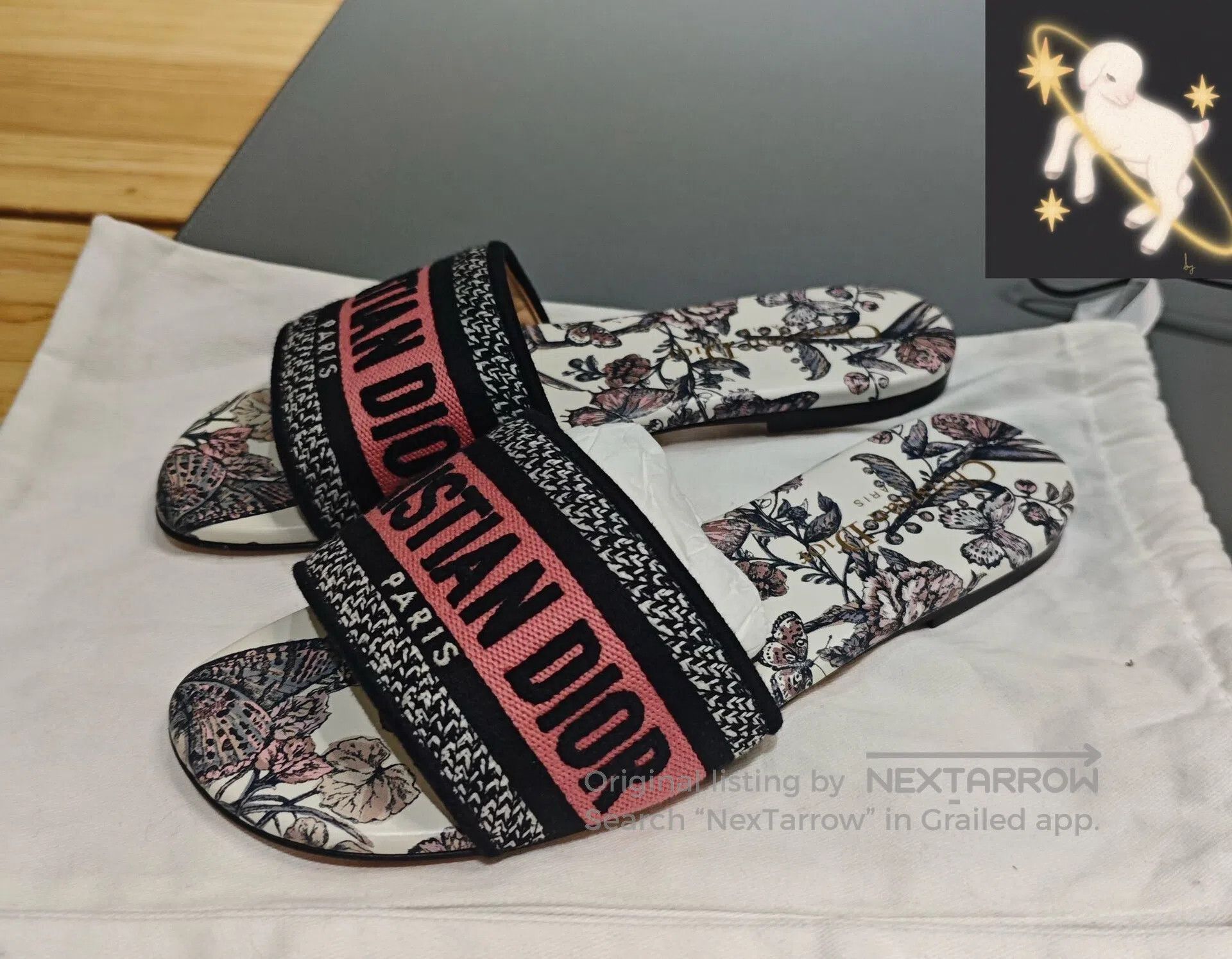 Dior Dior Black and red tie-dye floral flat letter slippers| Size US 4.5 / IT 34.5 - 1 Thumbnail