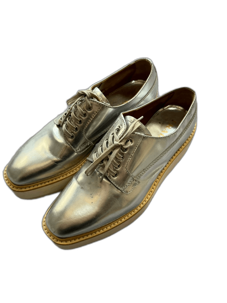 Prada Prada Silver Platform Oxford Shoes Size 36-yf Size US 5.5 / EU 38 - 1 Thumbnail