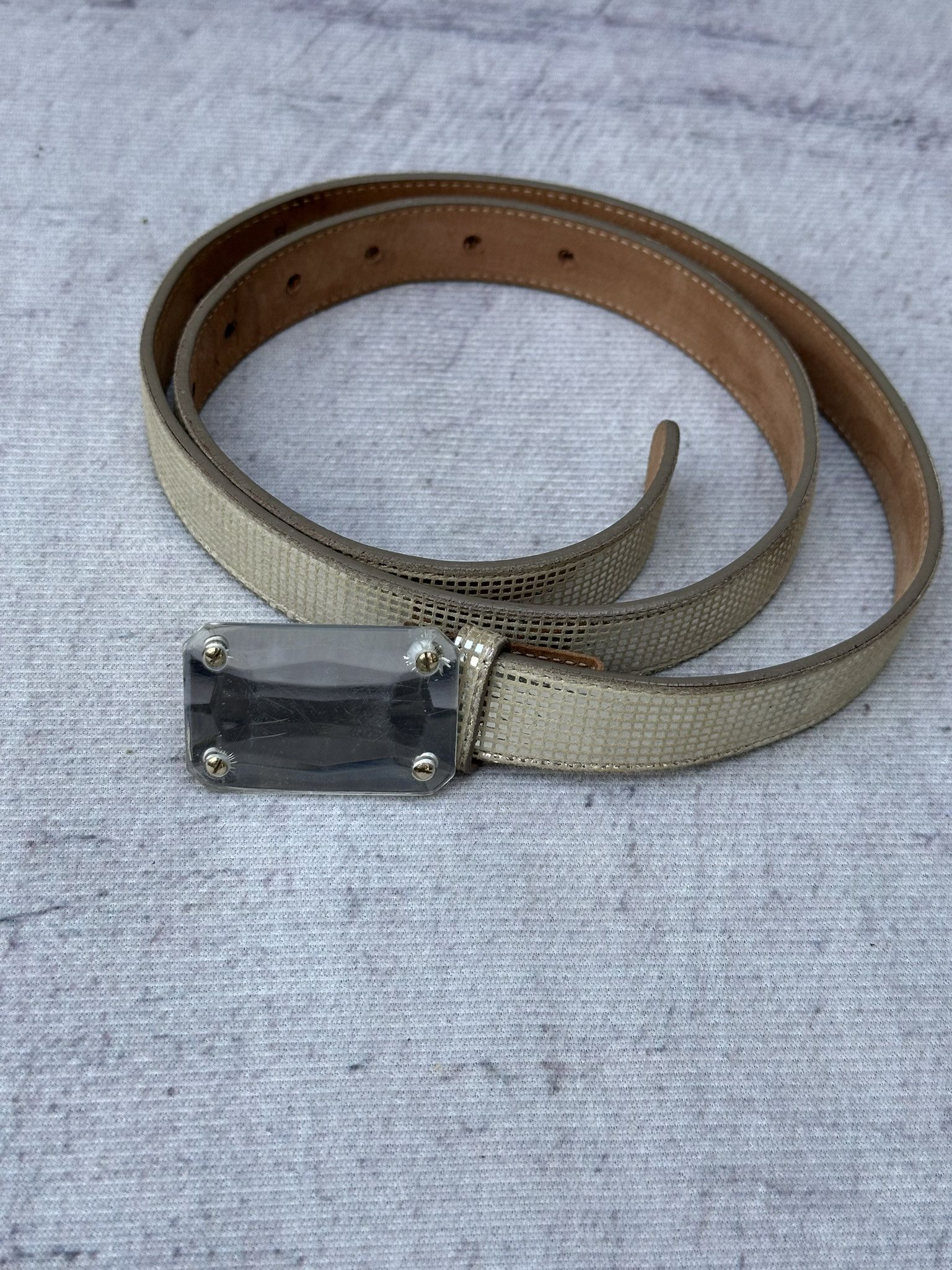Fendi Belt Glass Buckle Shiny Reflective Champagne Gold