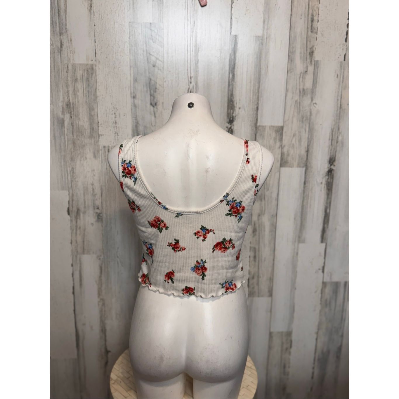 Other Gaze Floral Ribbed Button Crop Tank | White Red Blue Flower Size M / US 6-8 / IT 42-44 - 4 Thumbnail