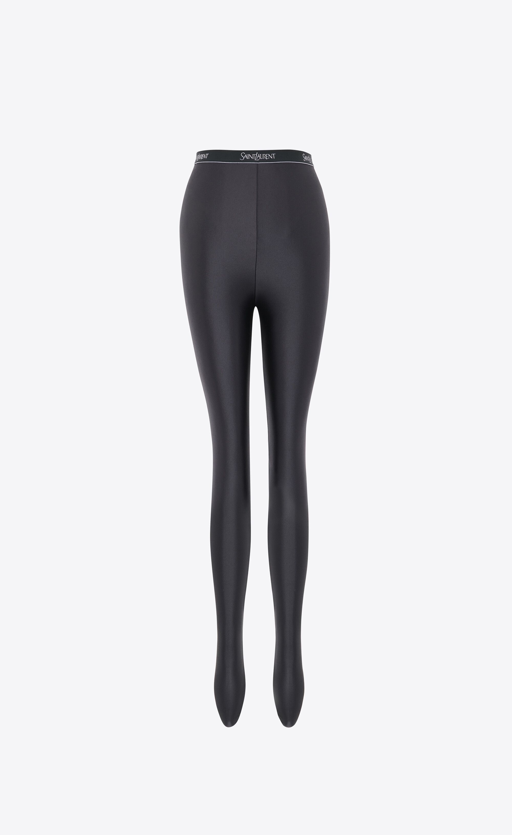 Saint Laurent Paris Black Tights Leggings - Shiny Jersey, Logo Waistband Size 30" / US 8 / IT 44 - 1 Thumbnail