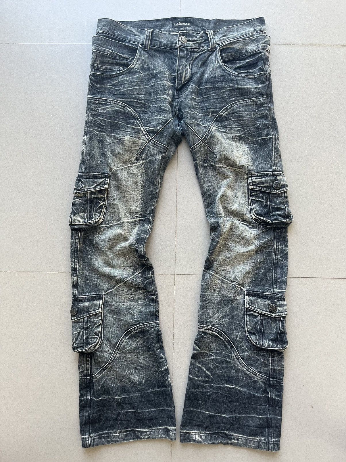 LOWBOX Japanese~Lowbox Flare BootCut Denim Cargo Multi Pocket Pants Size US 32 / EU 48 - 2 Thumbnail