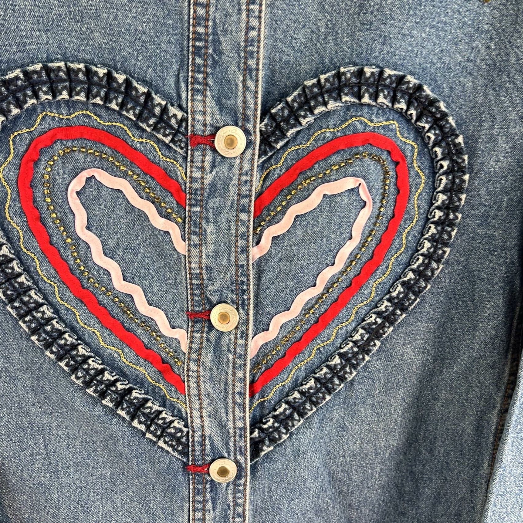 Denime Crystal Kobe Denim Jacket Womens XL Blue Geometric Embellished Casual Retro Size XL / US 12-14 / IT 48-50 - 2 Thumbnail