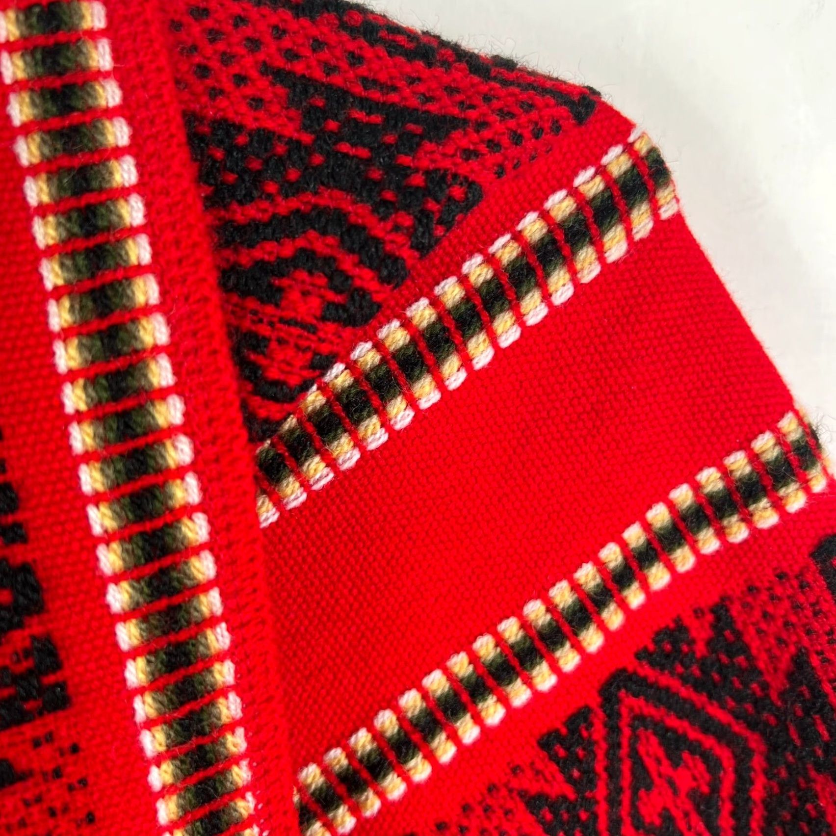 Vintage Vintage Otavalito Hand Knit Woven Southwestern Aztec Ethnic Red Boho Cape 1970s One Size Womens Size ONE SIZE - 2 Thumbnail