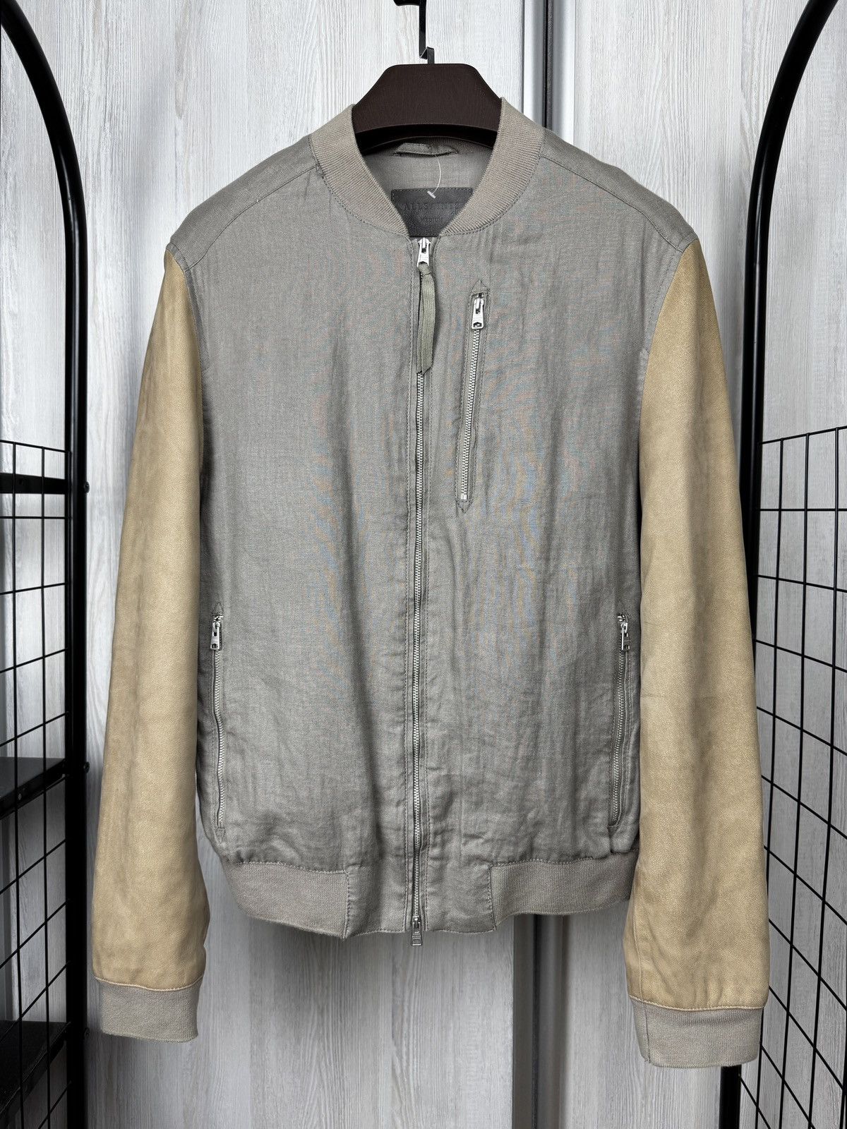 Allsaints Allsaints linen sheep leather sleeves grey beige bomber jckt Size US M / EU 48-50 / 2 - 2 Thumbnail