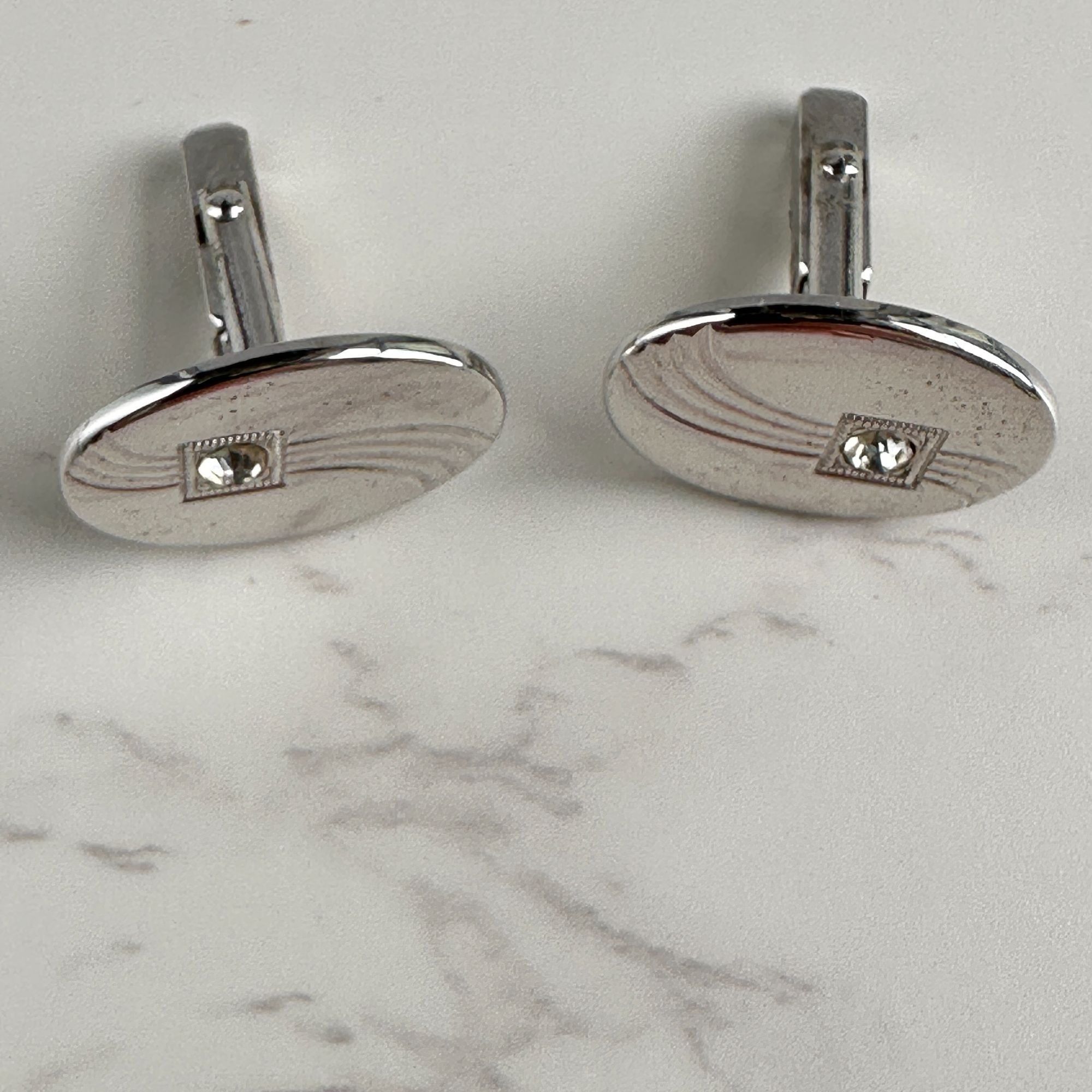 Vintage Anson Vintage Cufflinks Oval Rhinestone Silver Tone Size ONE SIZE - 6 Thumbnail