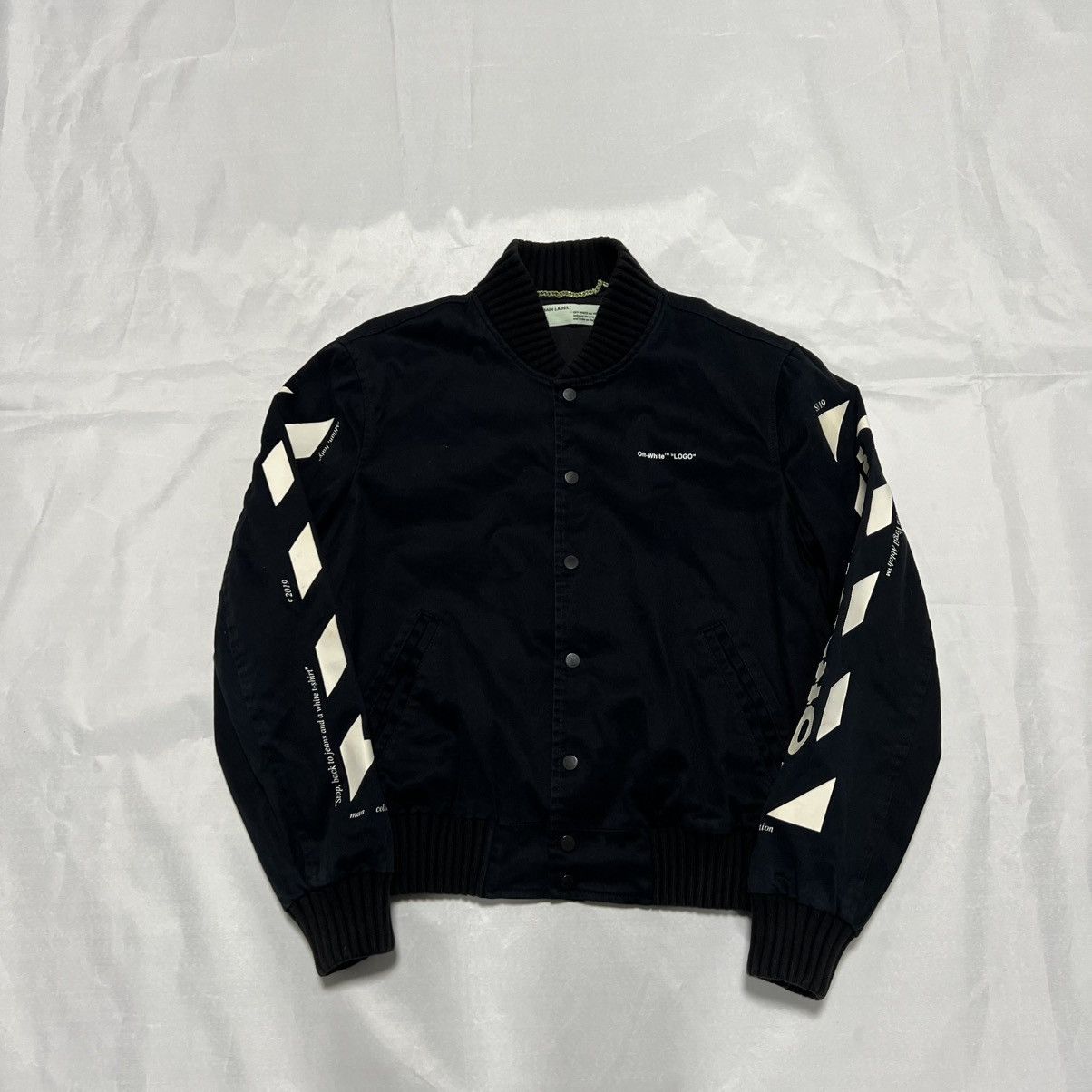 Off-White OFF-WHITE DIAG VARSITY ARROW LOGO BOMBER JACKET | Grailed