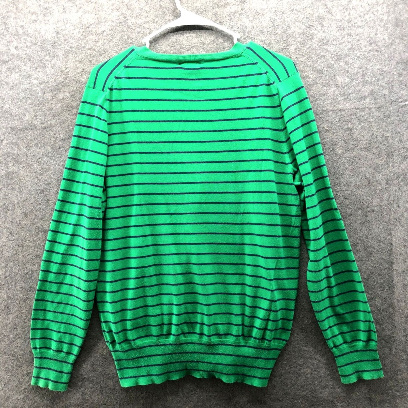 J.Crew VINTAGE not V-neck? J.Crew Sweater Womens L Cotton Green Navy Blue Striped Knit Lightweight Pullover Long Sleeve Tie-Dyed? Size L / US 10 / IT 46 - 2 Thumbnail