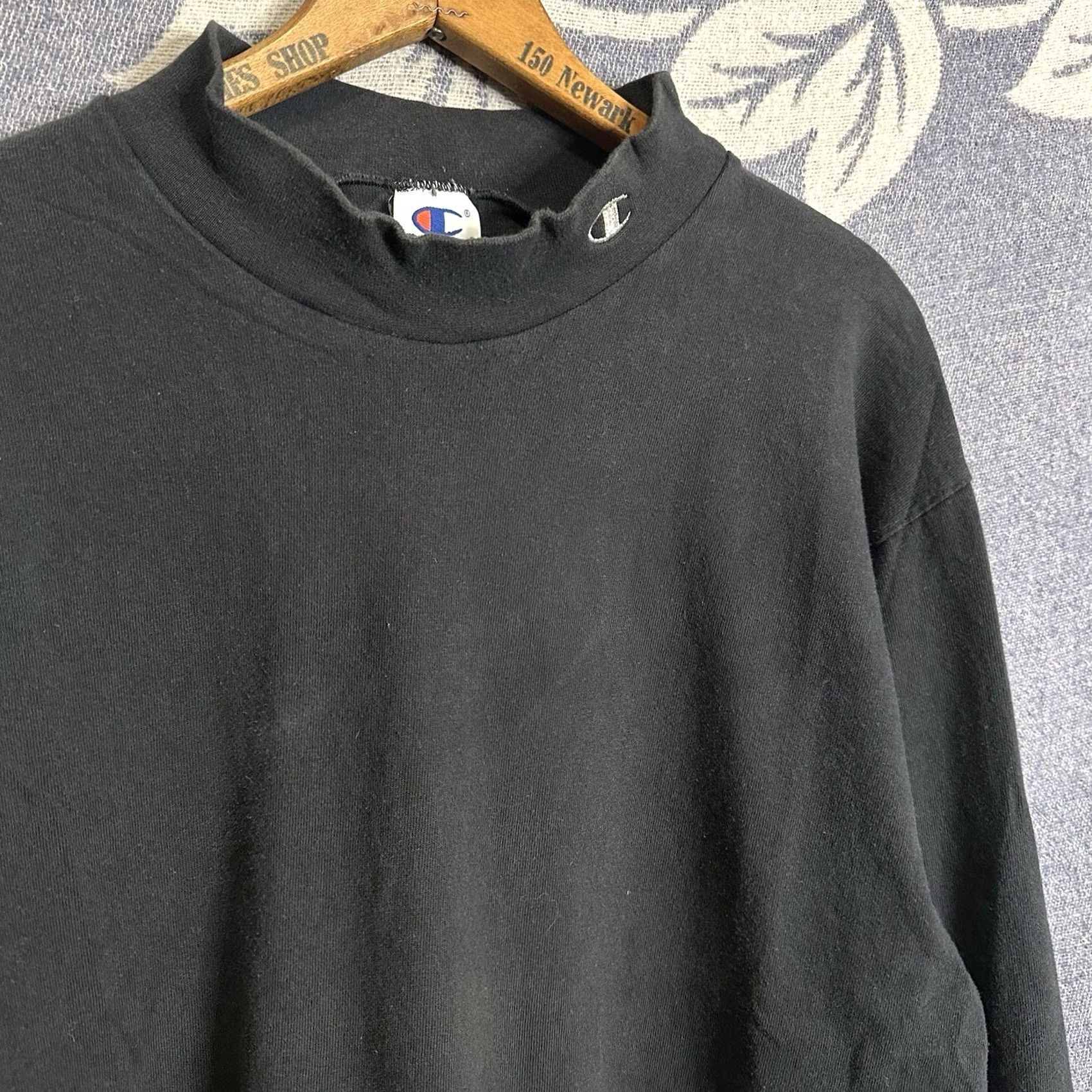 Champion VINTAGE Champion Black Long Sleeve Shirt Mens Large Mock Neck 90s Cotton Size US L / EU 52-54 / 3 - 2 Thumbnail