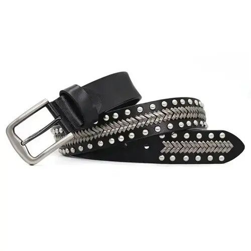 Japanese Brand Geometry Pattern Leather Belt Size ONE SIZE - 2 Thumbnail