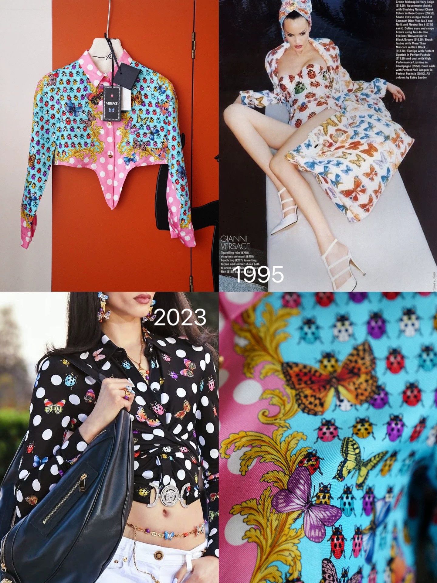 Versace VERSACE Ladybug Butterfly Silk Short Shirt 1995 Vtg Medusa Size XXS / US 00 / IT 34 - 2 Thumbnail