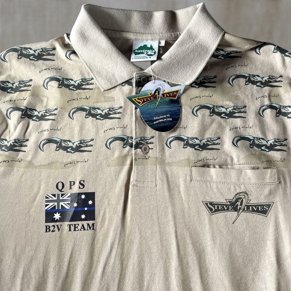Vintage Steve Irwin Shirt Mens L Polo Australia Zoo Crocodile Hunter Steve Lives NEW Regular Beige Cotton Button-Up Short Sleeve Size US L / EU 52-54 / 3 - 1 Thumbnail