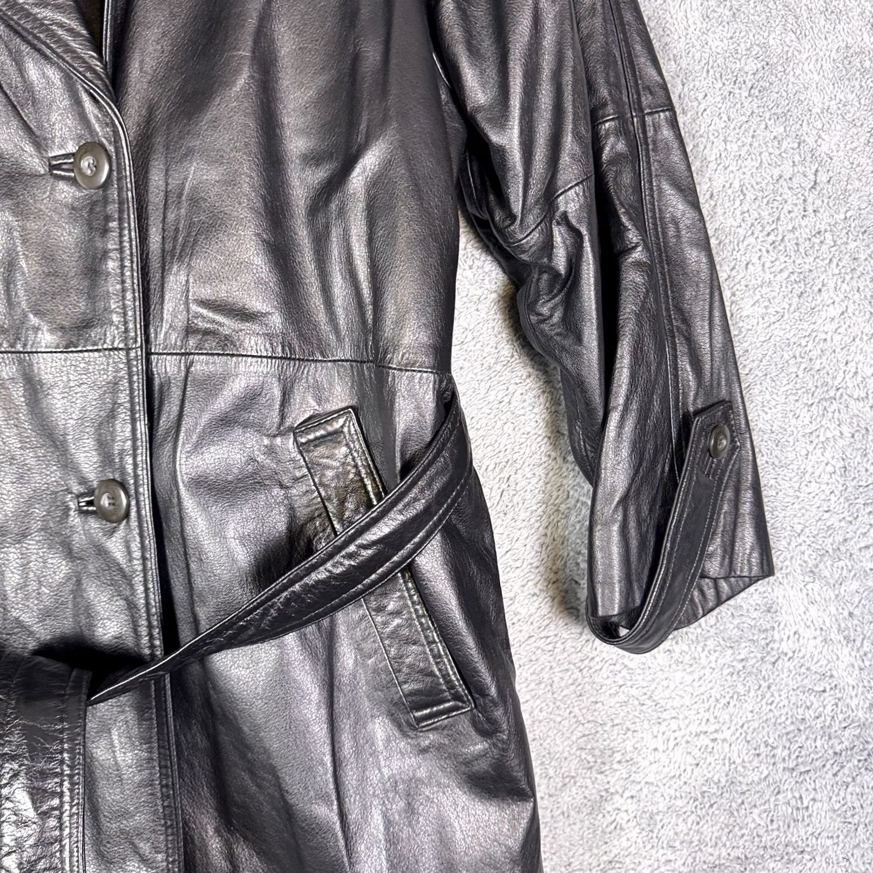 Vintage VINTAGE Wilsons Leather Jacket Womens L Belted Double Breasted Trench Coat Thinsulate Black Long Sleeve Size L / US 10 / IT 46 - 5 Thumbnail