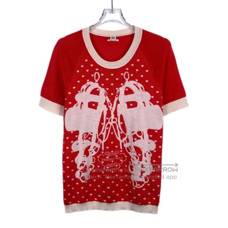 Hermes Hermes Heart pattern red round neck cashmere silk knitted Size XS / US 0-2 / IT 36-38 - 1 Thumbnail