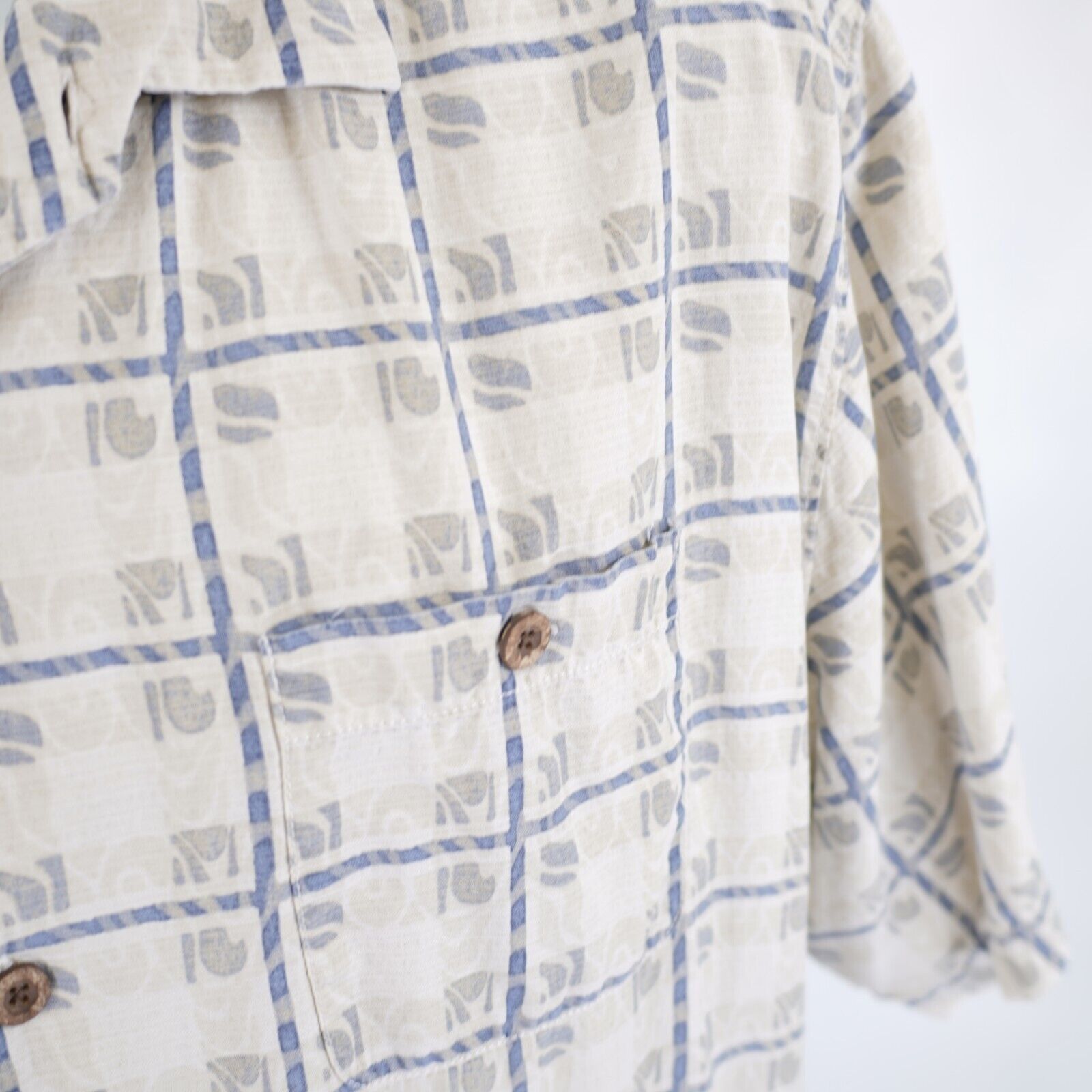 Tommy Bahama Tommy Bahama XL Cream Blue 100% Silk Short Sleeve Hawaiian D Size US XL / EU 56 / 4 - 2 Thumbnail