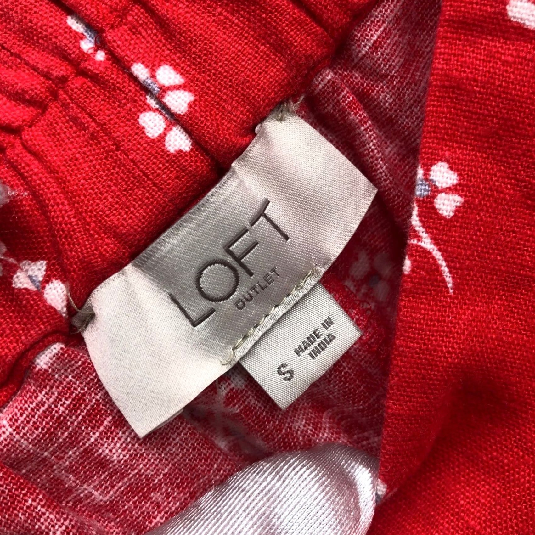 Loft LOFT Mini Skirt Womens S Red White Floral Pull On Linen Blend Ditzy Flare Skirt Size 28" / US 6 / IT 42 - 3 Thumbnail