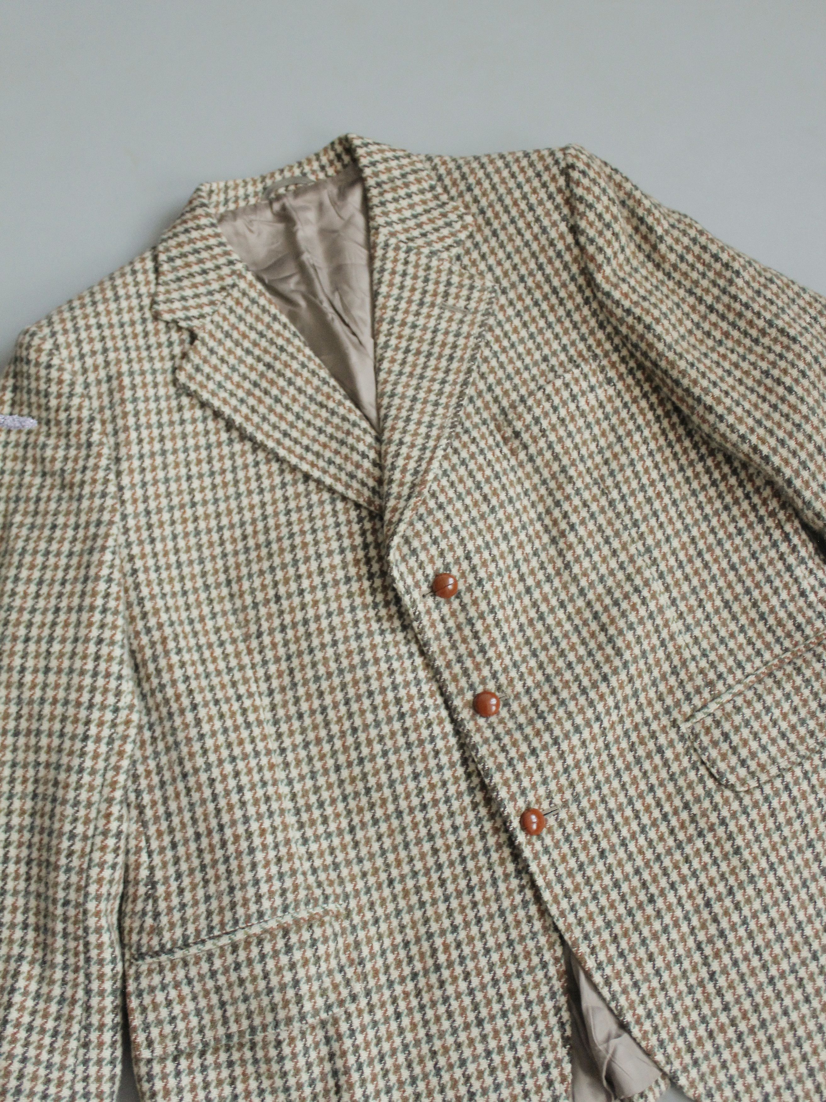 Harris Tweed × Vintage Harris Tweed Dunn Co Wool Hand Woven Blazer Jacket Tan Check Size 44R - 2 Thumbnail