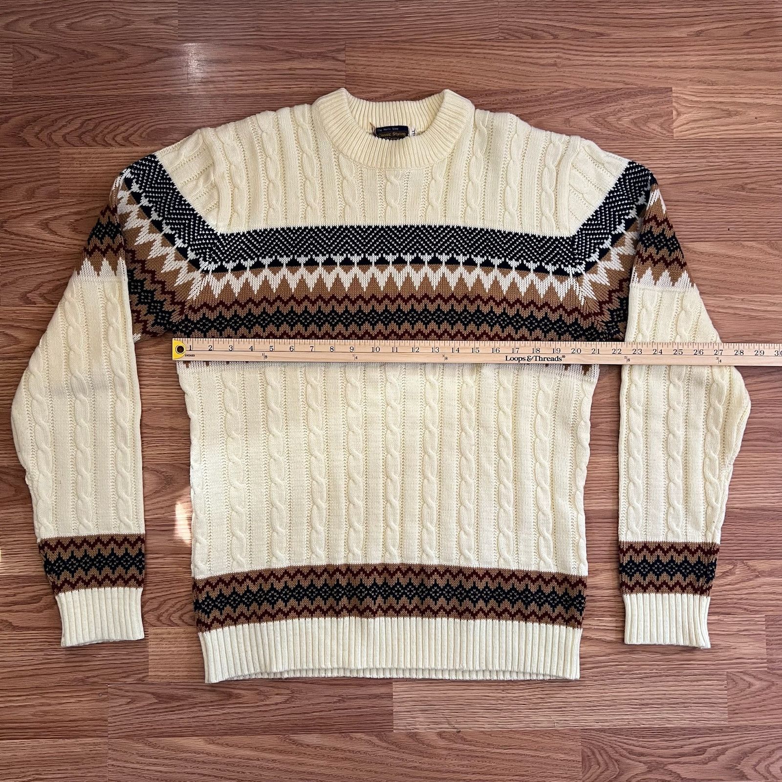 Vintage Vintage 90s Fair Isle Sweater XLT | Cable Knit Retro Grandpa Size US XL / EU 56 / 4 - 6 Thumbnail