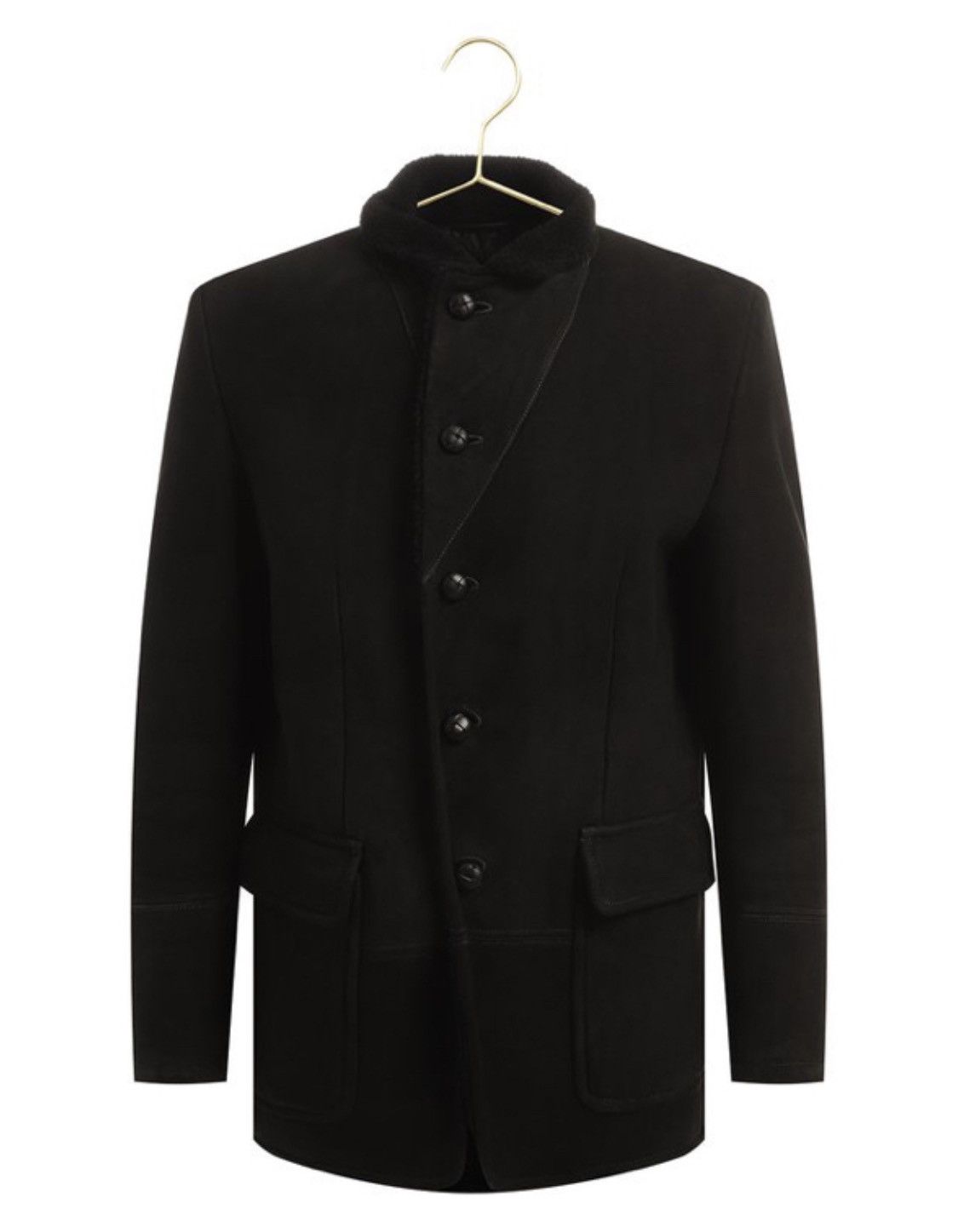 image of Alexander Mcqueen Leather Lamb Shearling Asymmetric Jacket in Black, Men's (Size XL)