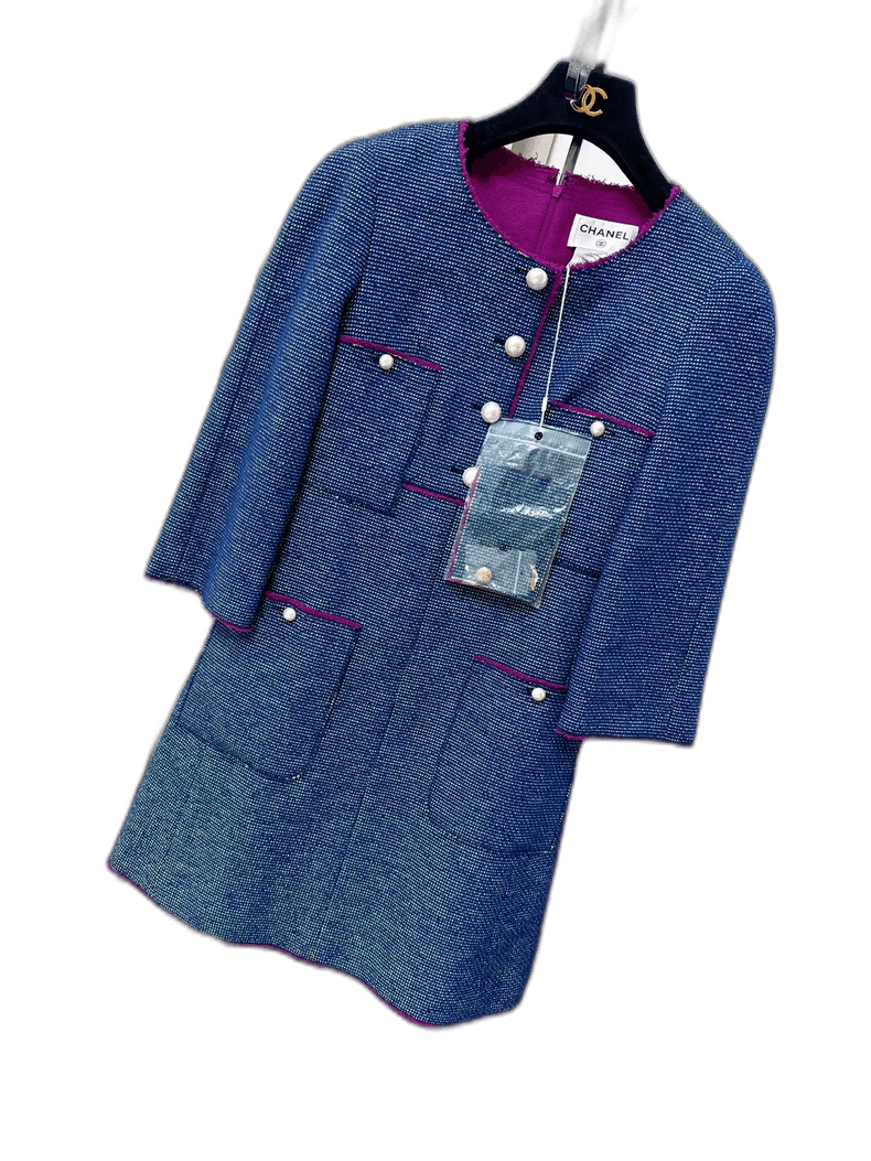 Chanel 2013 Pearl Button Dress in Blue Green