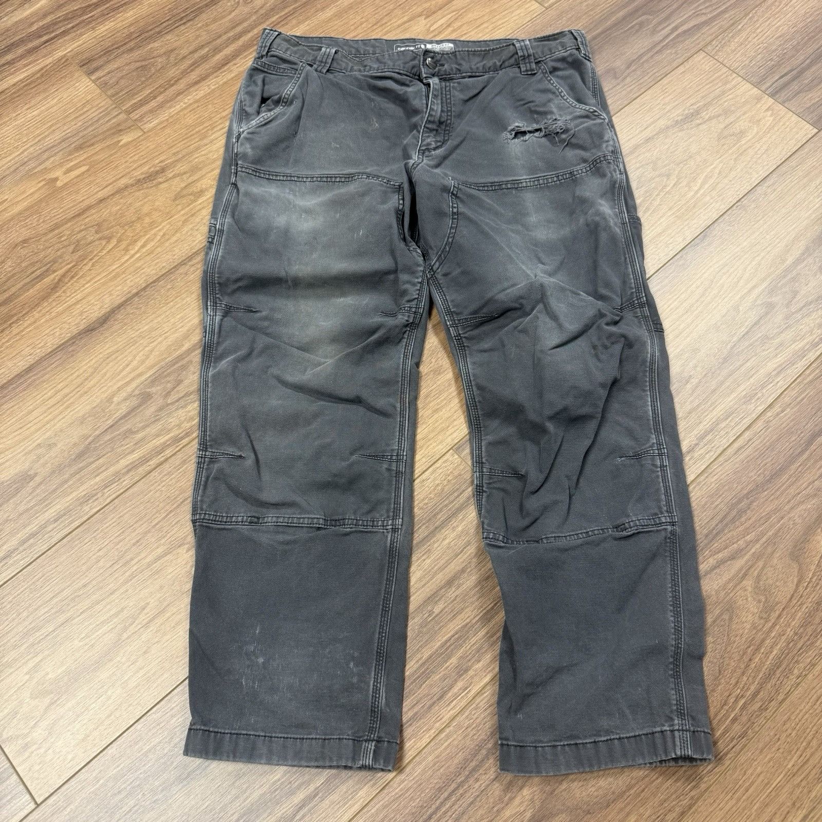 Carhartt Double Knee Pants Mens 38x30 (36x27) Gray Relaxed F