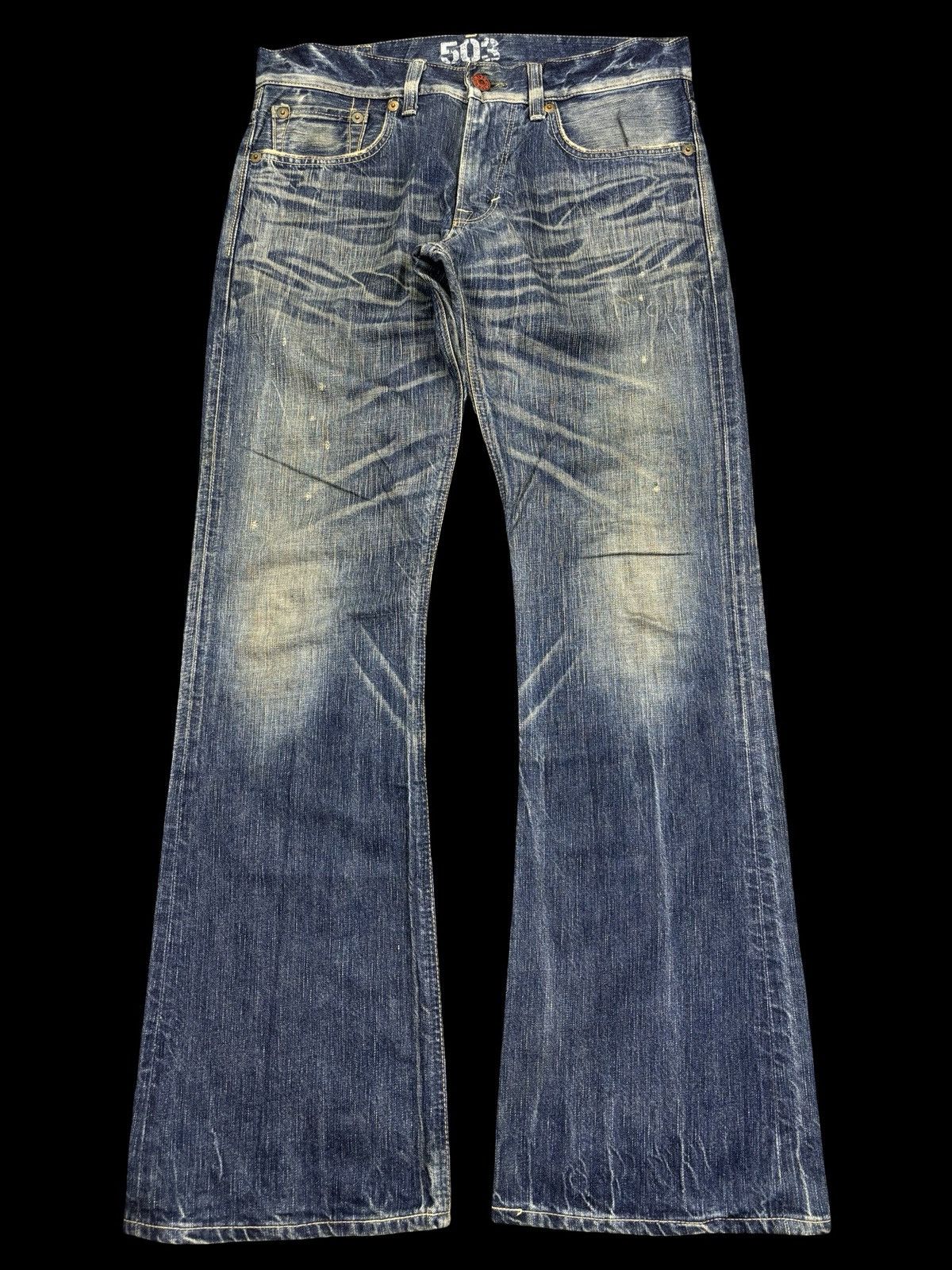 Edwin 💥90s Flare Style💥Vintage Edwin 503 Crazy Fades Denim K34 Size US 35 - 2 Thumbnail