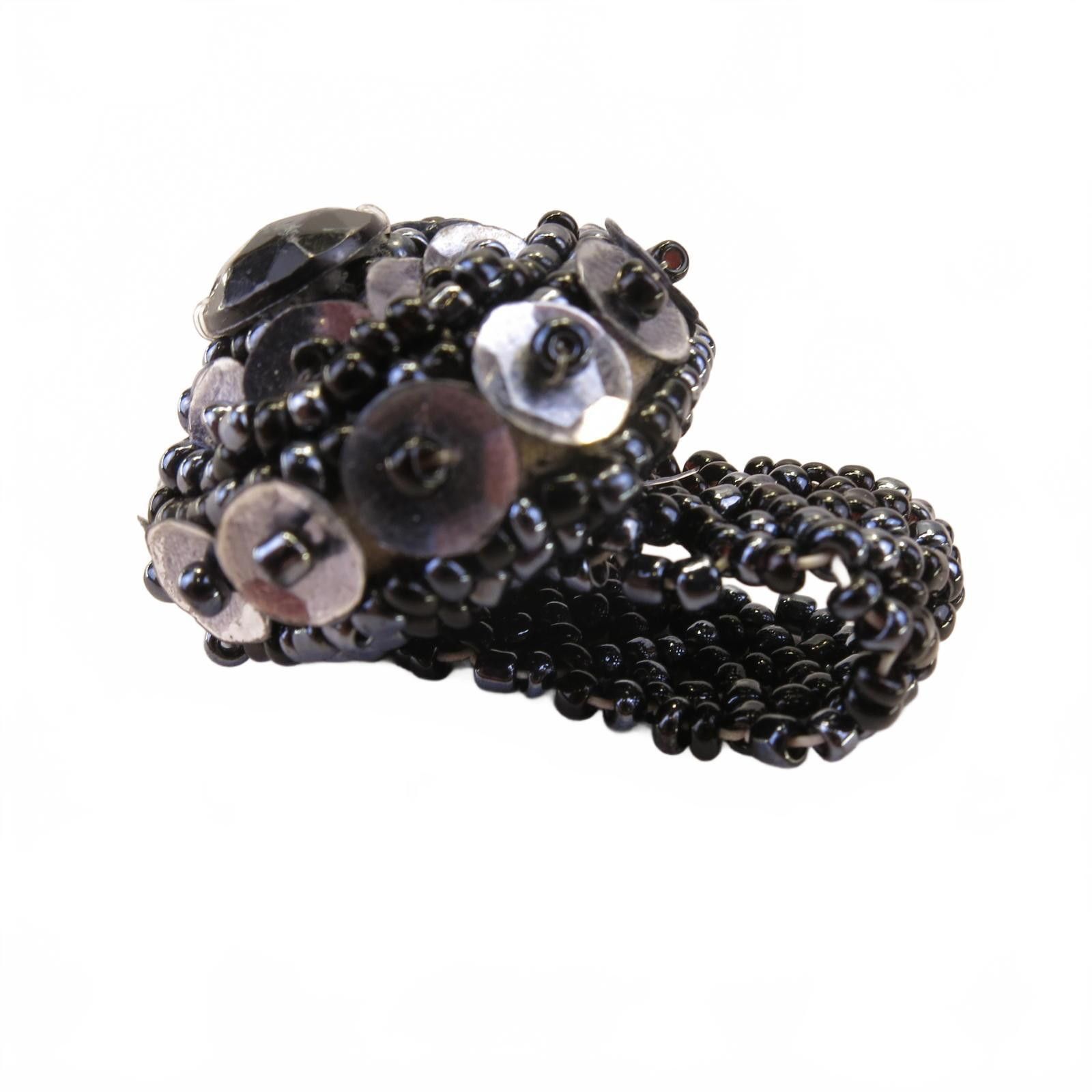 Other Statement Ring Black Beads Elastic Stretch Band Adjustable Size ONE SIZE - 2 Thumbnail