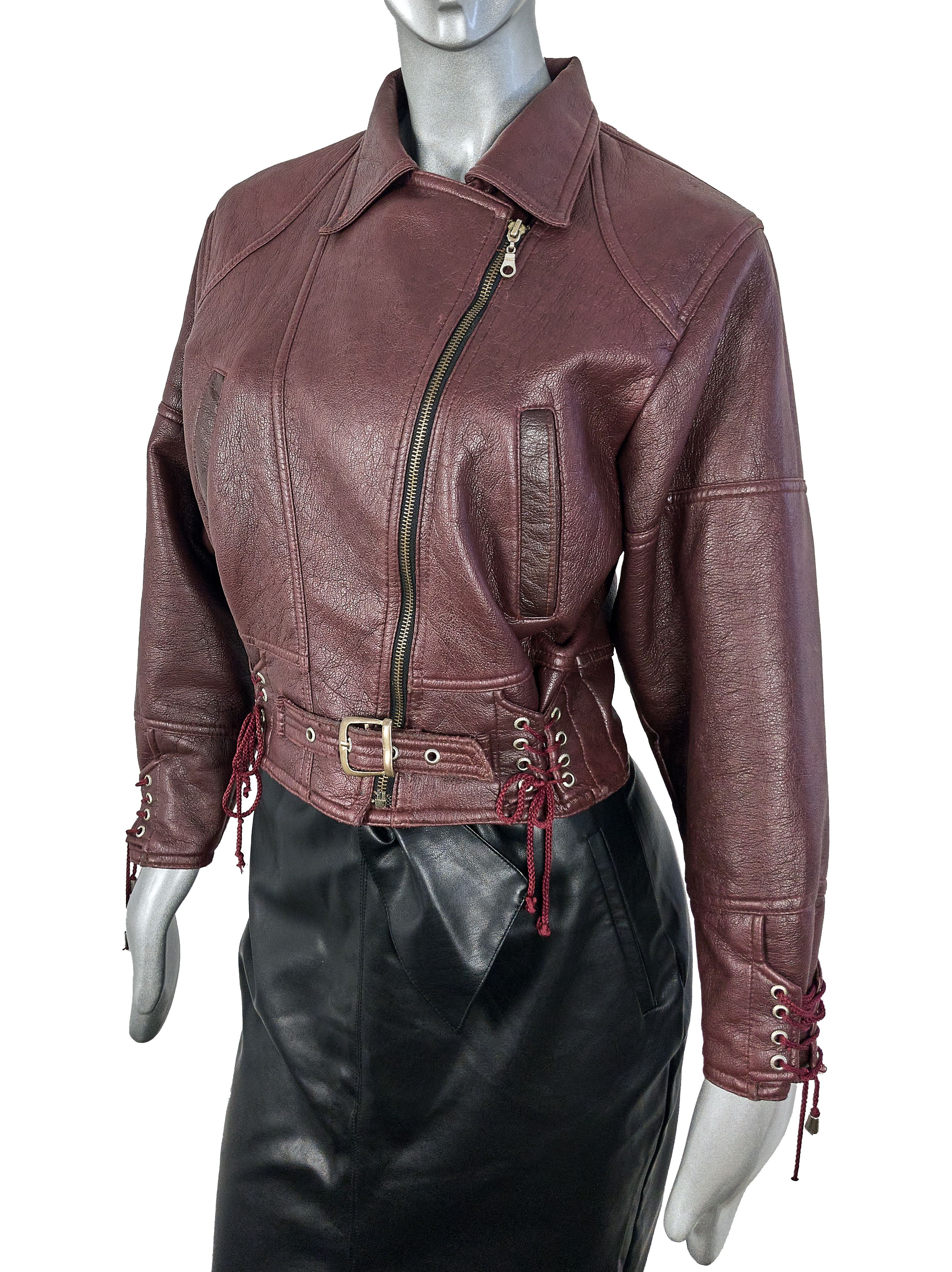 Vintage Vintage Y2K burgundy faux leather biker jacket Size S / US 4 / IT 40 - 2 Thumbnail