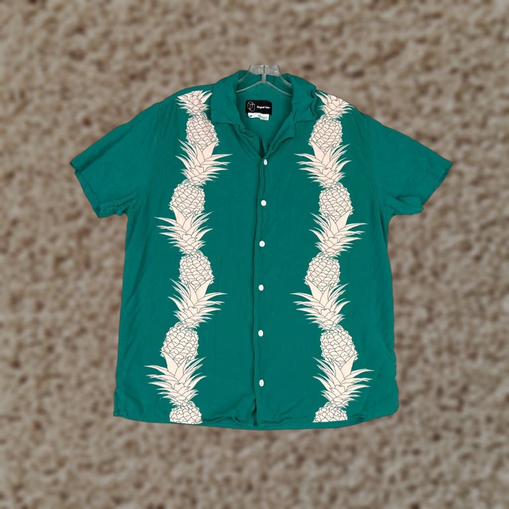 Vintage Original Use Shirt Adult Medium Green Pineapple Hawaiian 100% Rayon Button Up Size US M / EU 48-50 / 2 - 1 Thumbnail