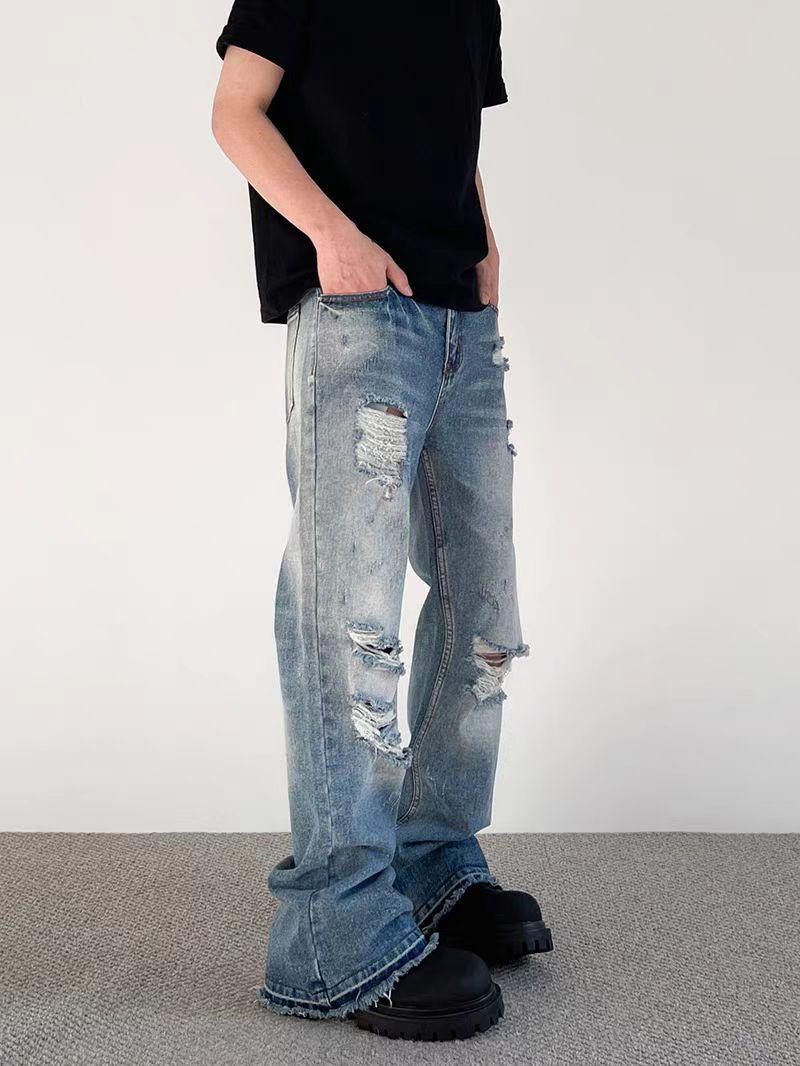 Vintage Distressed Wide Leg Denim Jeans, Ripped Jeans Size US 32 / EU 48 - 2 Thumbnail
