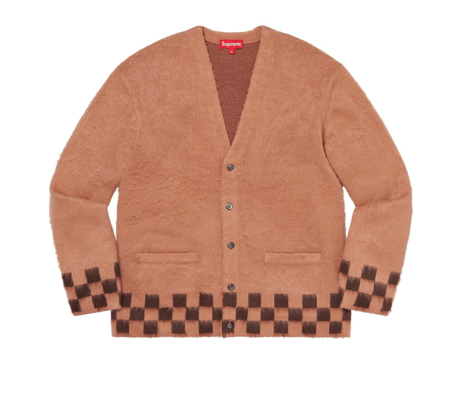 image of Supreme Brushed Checkerboard Cardigan in Camel, Men's (Size XL)